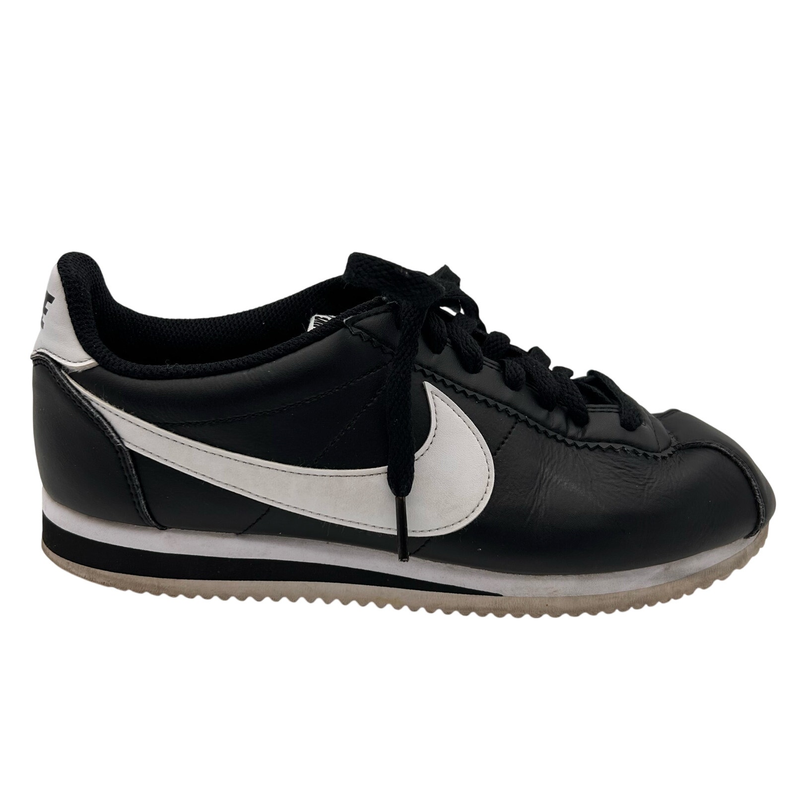 Nike Classic Cortez Leather Shoes Women's 9 Black White Sneakers 808471-010