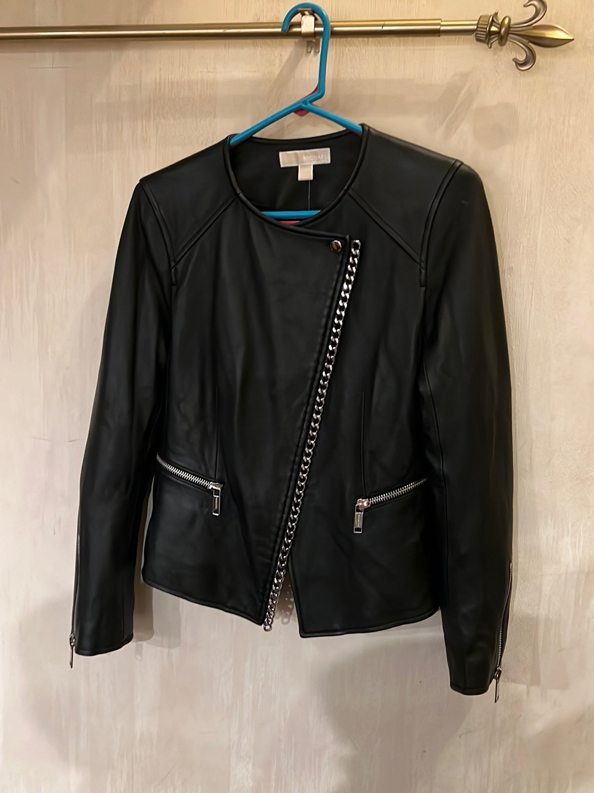 Michael Kors black leather moto jacket 8 RARE!