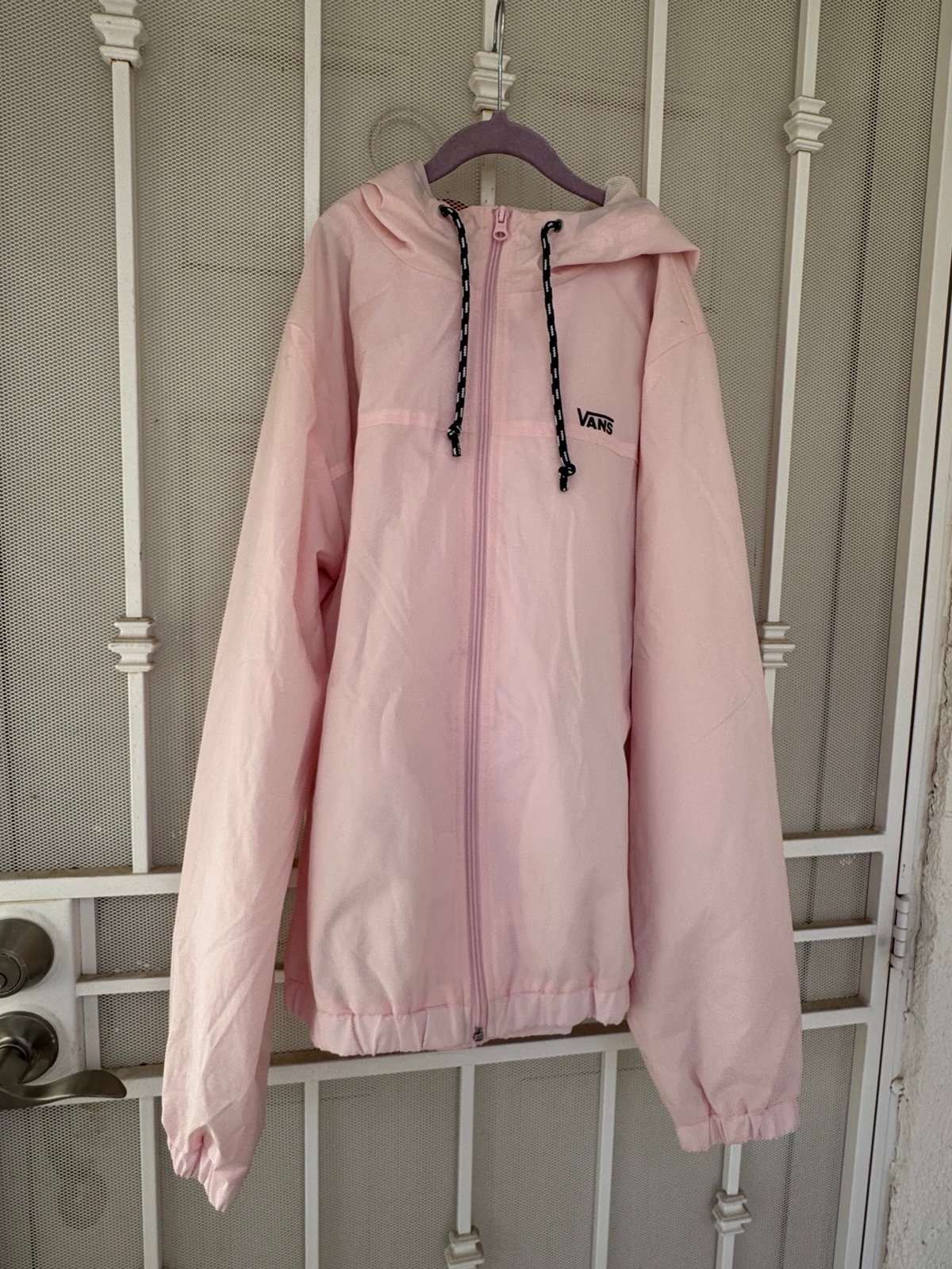 VANS Women’s Kastle Check Windbreaker Light Weight Jacket In Pink Size Lg