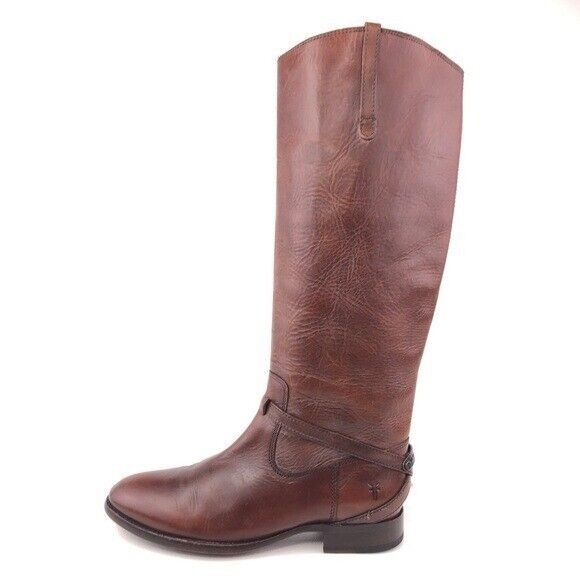 Frye Lindsay Plate Knee High Riding Boots Womens Size 8.5B Brown Leather Pull on