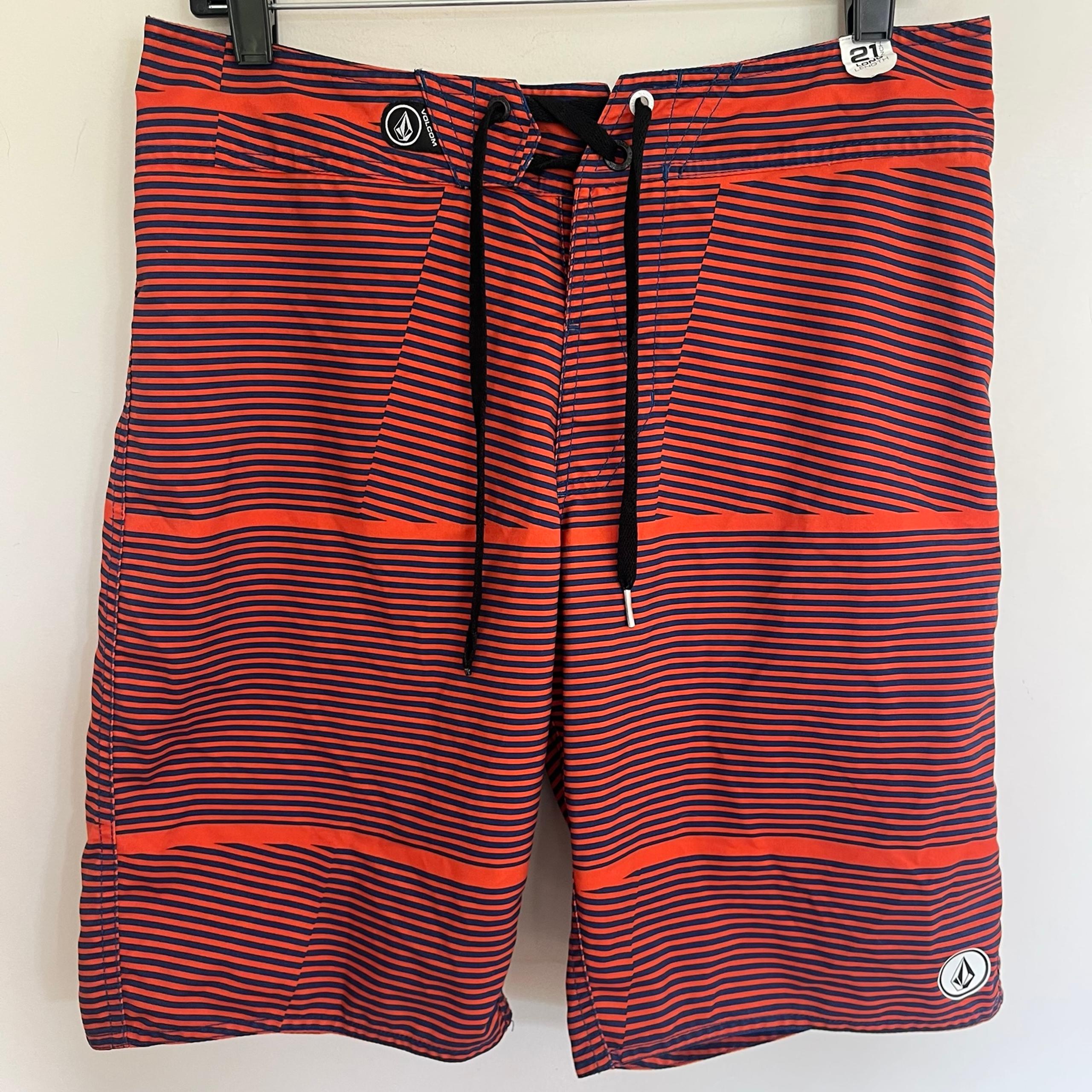 Men’s Volcom Orange & Blue Striped Board Shorts Swim Trunks Size 31