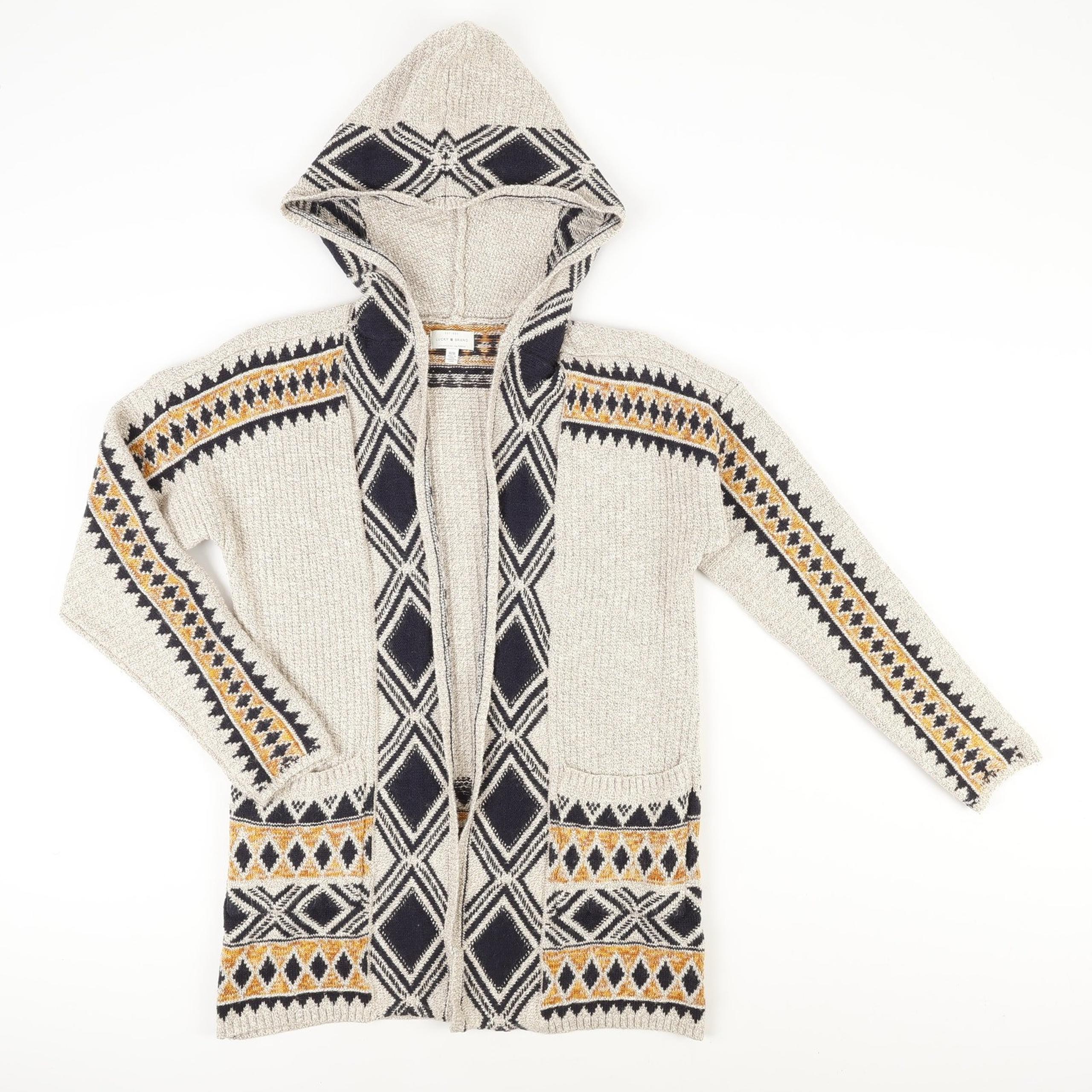Lucky Brand Aztec Southwestern Knit 3/4 Length Hooded Sweater Womens Medium