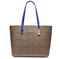 Coach Town Tote Handbag Shopper Bag Khaki Deep Atlantic