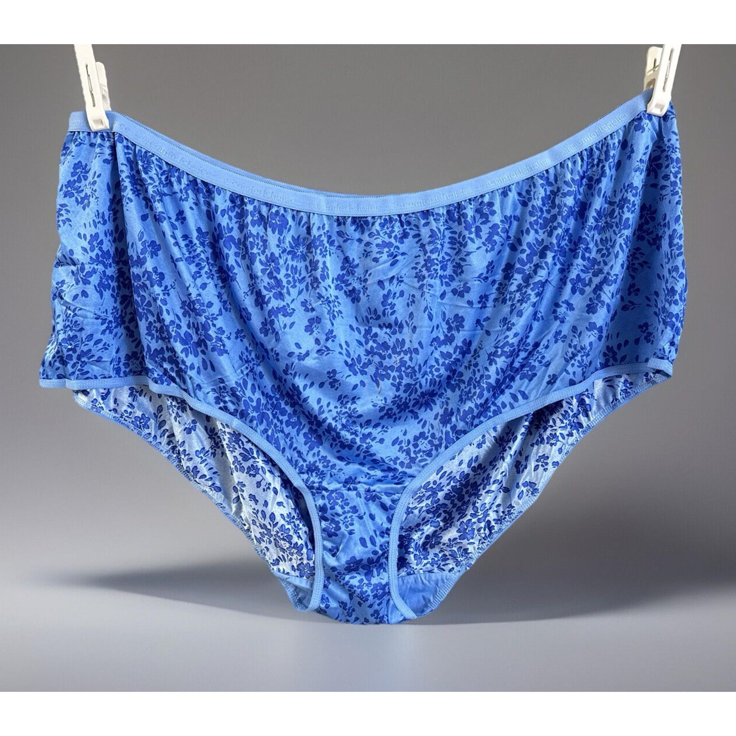 New Comfort Choice Plus Size 16 Panties 100% Polyester Blue Floral Silky Brief