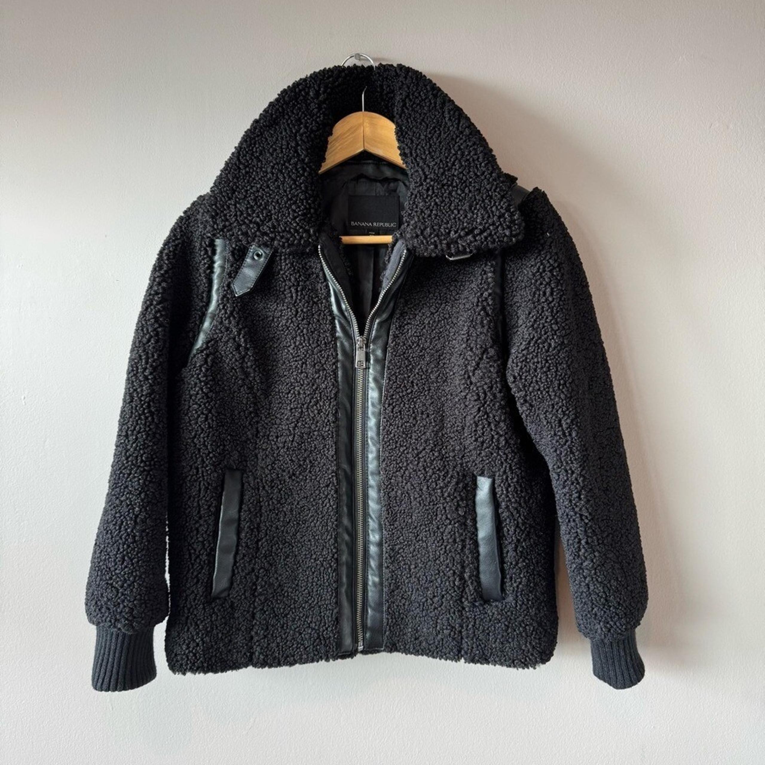 Banana Republic Women's Sherpa Bomber Jacket in Black Size XS Petite