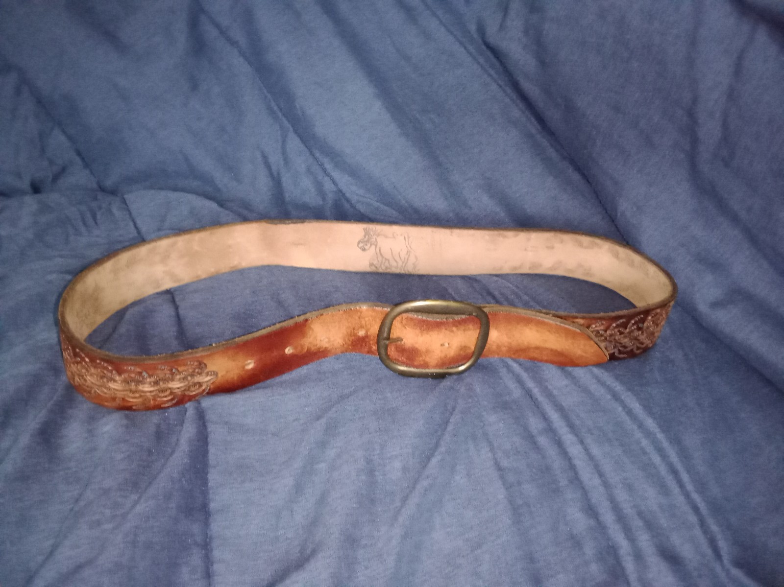 Vintage Genuine Leather Tooled Belt Made In Mexico Design Removable Buckle Snap