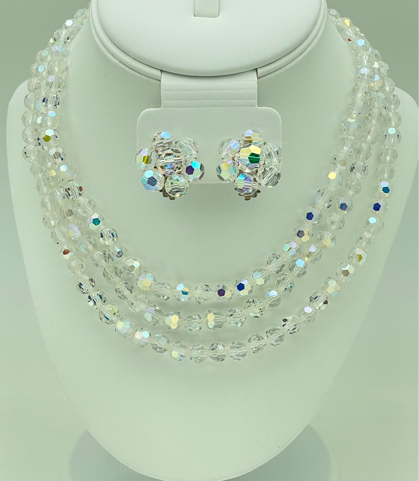Necklace Earrings Vintage Aurora borealis bead set