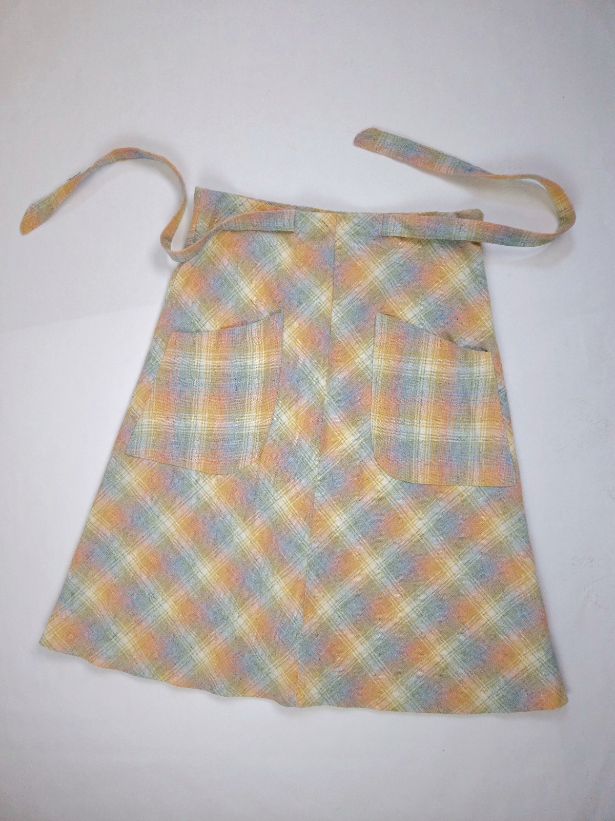 Ecco Bay Vintage 80s Pastel Plaid Tie Waist Tweed Skirt Women's Small