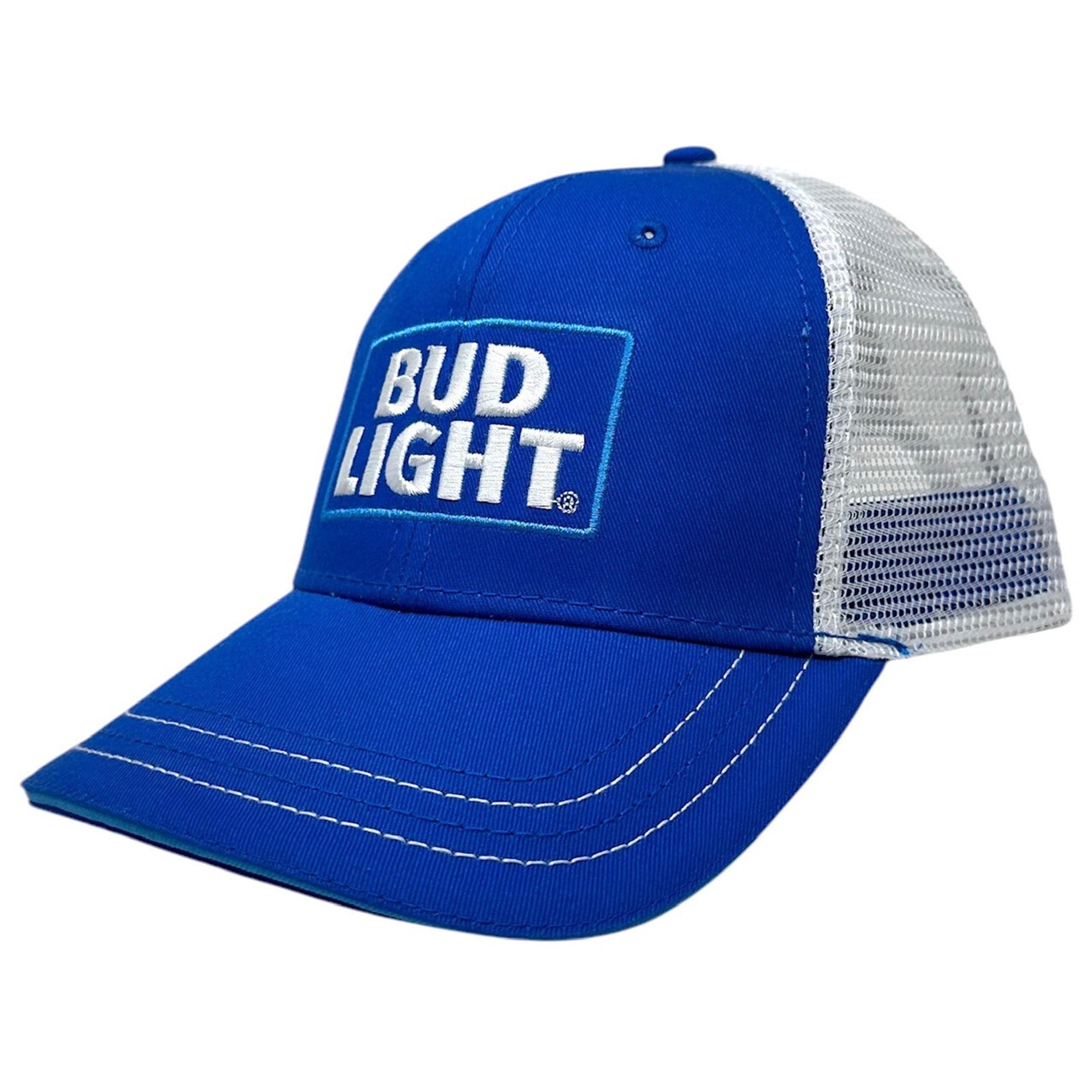 Budweiser Bud Light Beer Men's Trucker Hat Embroidered Snapback Royal Blue Cap