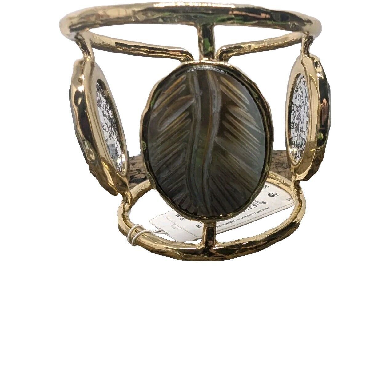 Betsey Johnson Skeletons After Dark Gold Shell Feather Ink Cuff Bracelet Tag New