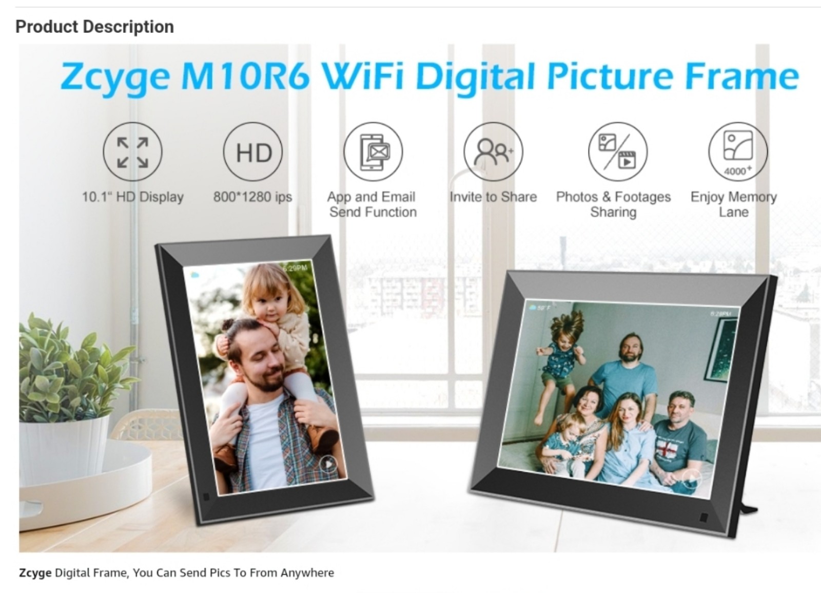ZCYGE M10R6 10.1Digital Photo Frame Electronic WiFi, Biuframe APP and More