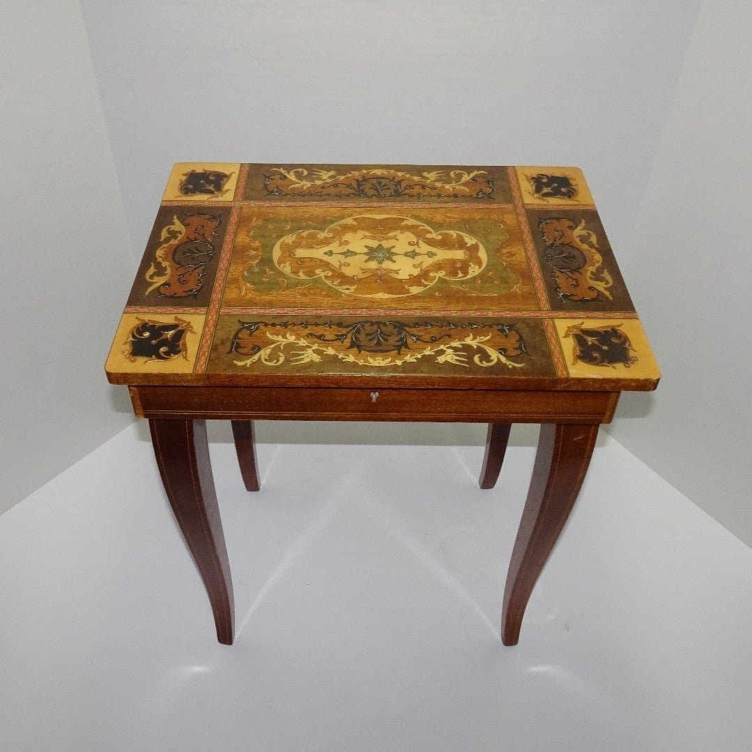 VTG Italian Inlaid Musical Jewelry Box Table Love Story Music Box