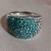 925 Silver and AU White Gold Shades of Blue Crystal Ring Band sz 7
