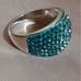 925 Silver and AU White Gold Shades of Blue Crystal Ring Band sz 7