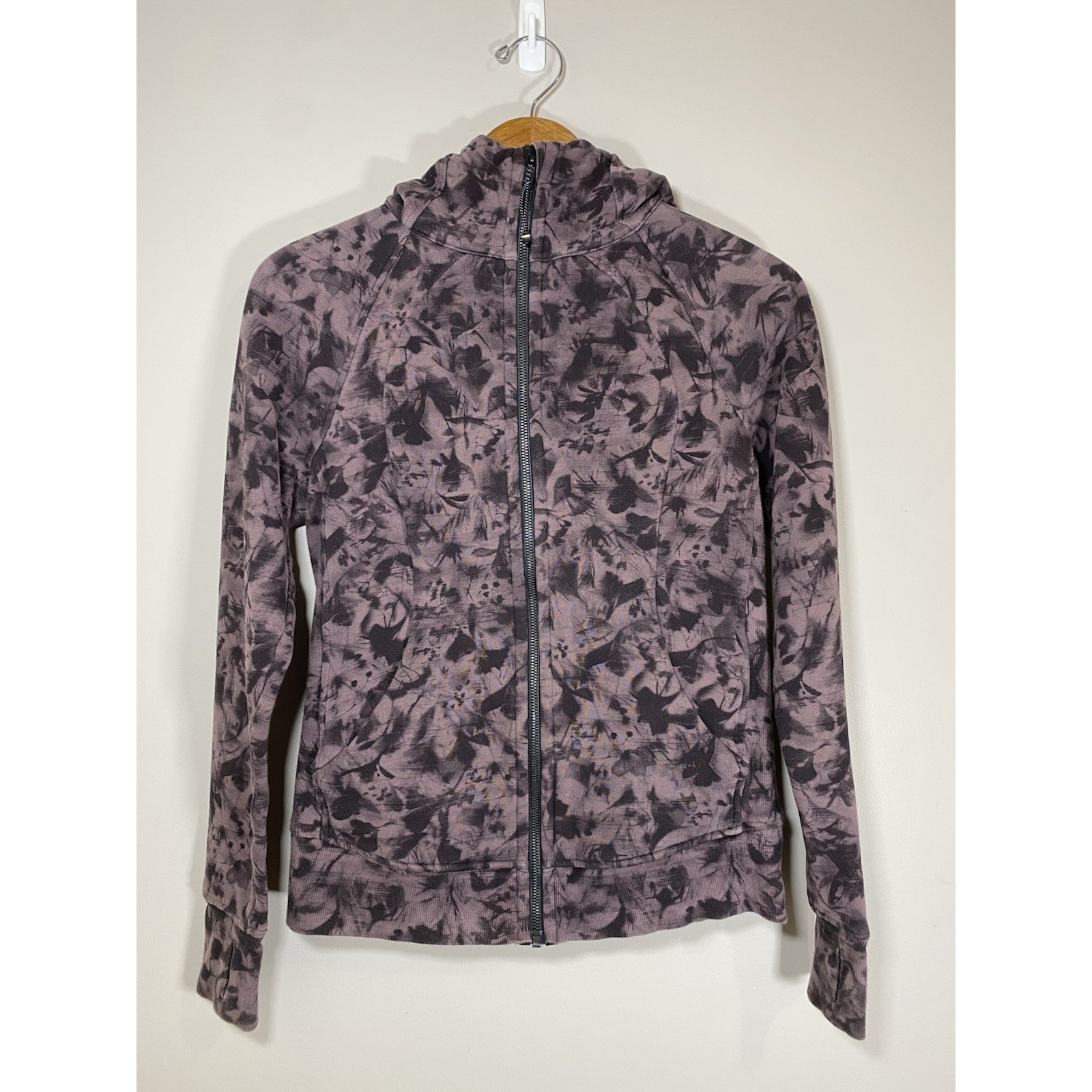 Lululemon Scuba Full Zip Hoodie Mini Dusk Floral Antique Bark Black Women's Sz 8