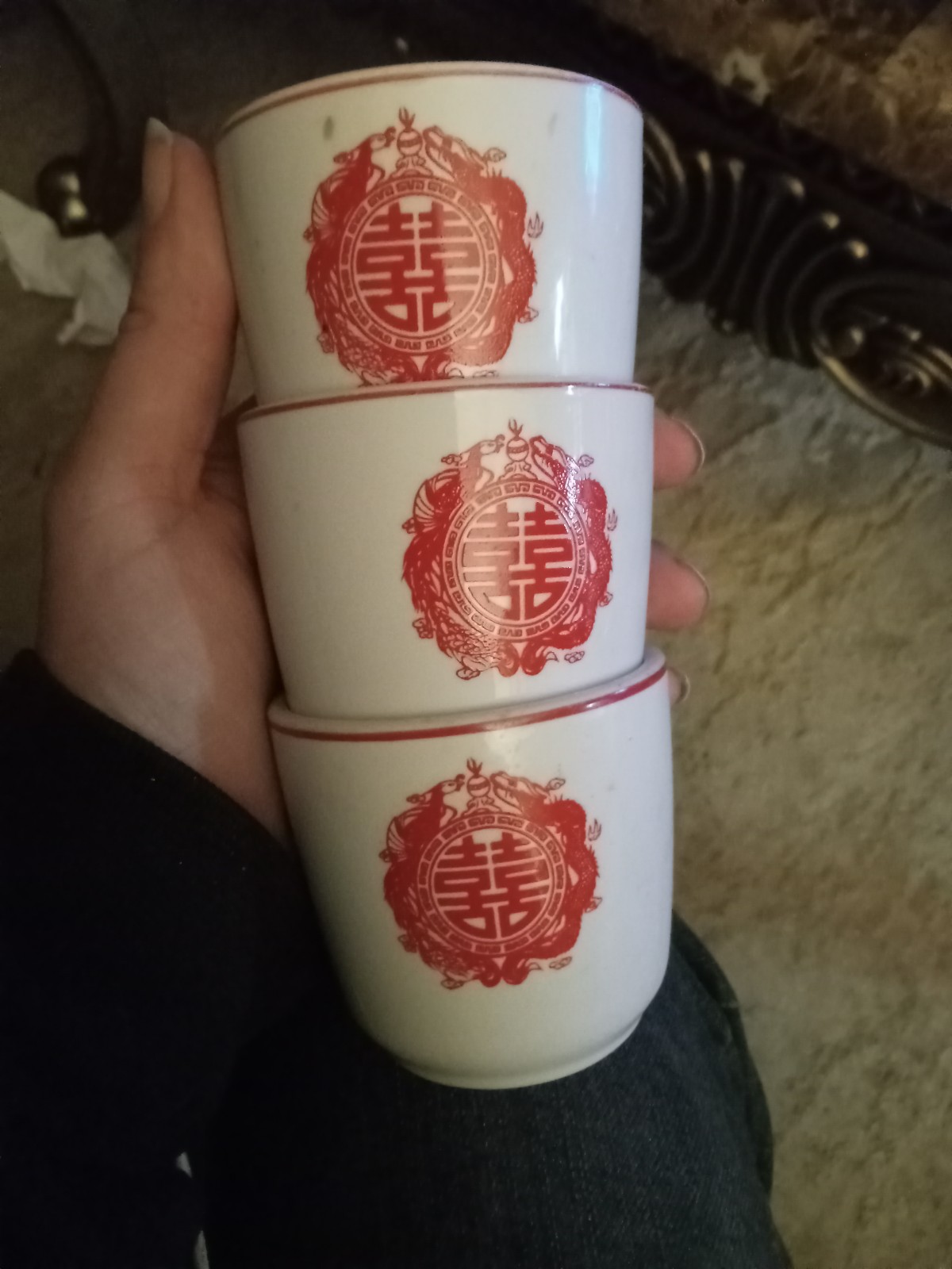 Set of 3 vintage Chinese teacups