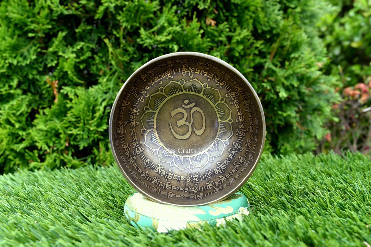 5 inches Diameter Hindu OM carved singing bowl-Tibetan singing bowl from Nepal-C