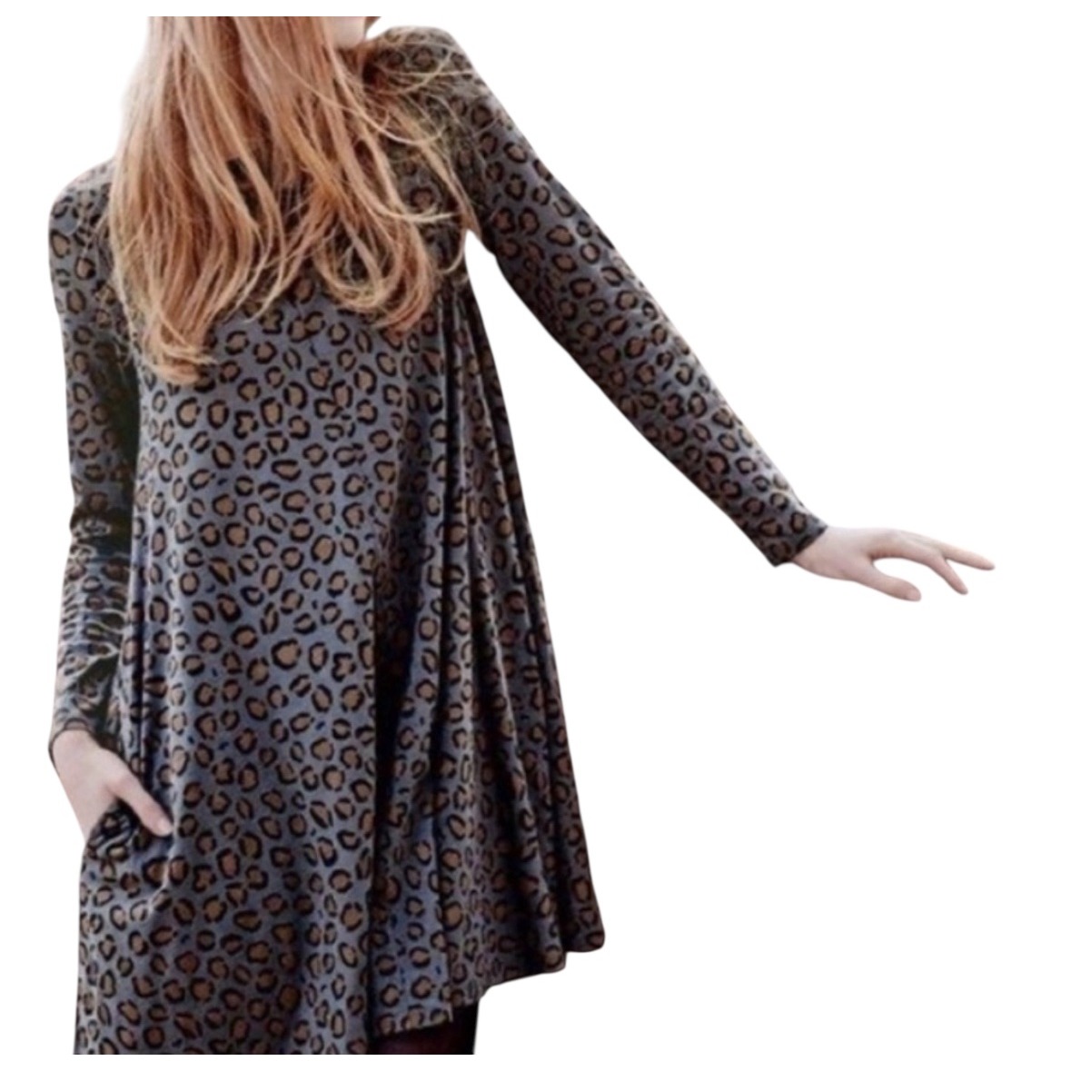 Boden gray leopard print tunic swing dress. Size 4 Tall. EUC