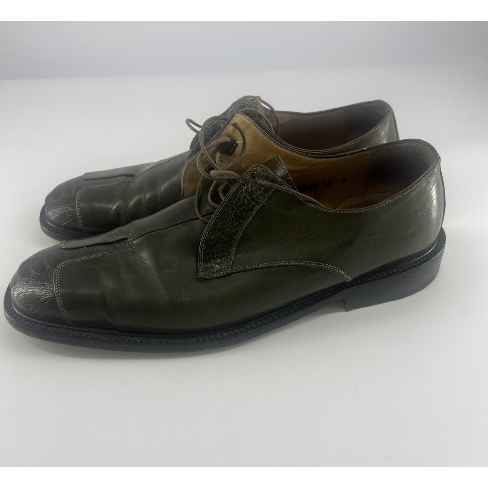 Belvedere Florence Shoes Mens Size 11 Green Leather Dressy Career Work Crocodile