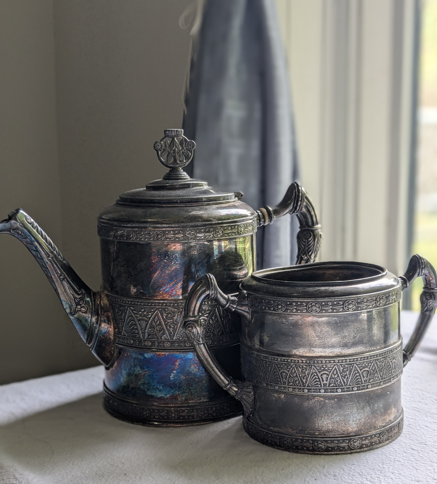 Antique Simpson Hall Miller & Co Quadruple Silverplate Creamer and Sugar Bowl