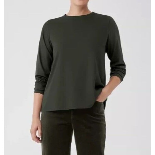 EILEEN FISHER Women Organic Cotton Jersey Long-Sleeve Tee Green Size Medium