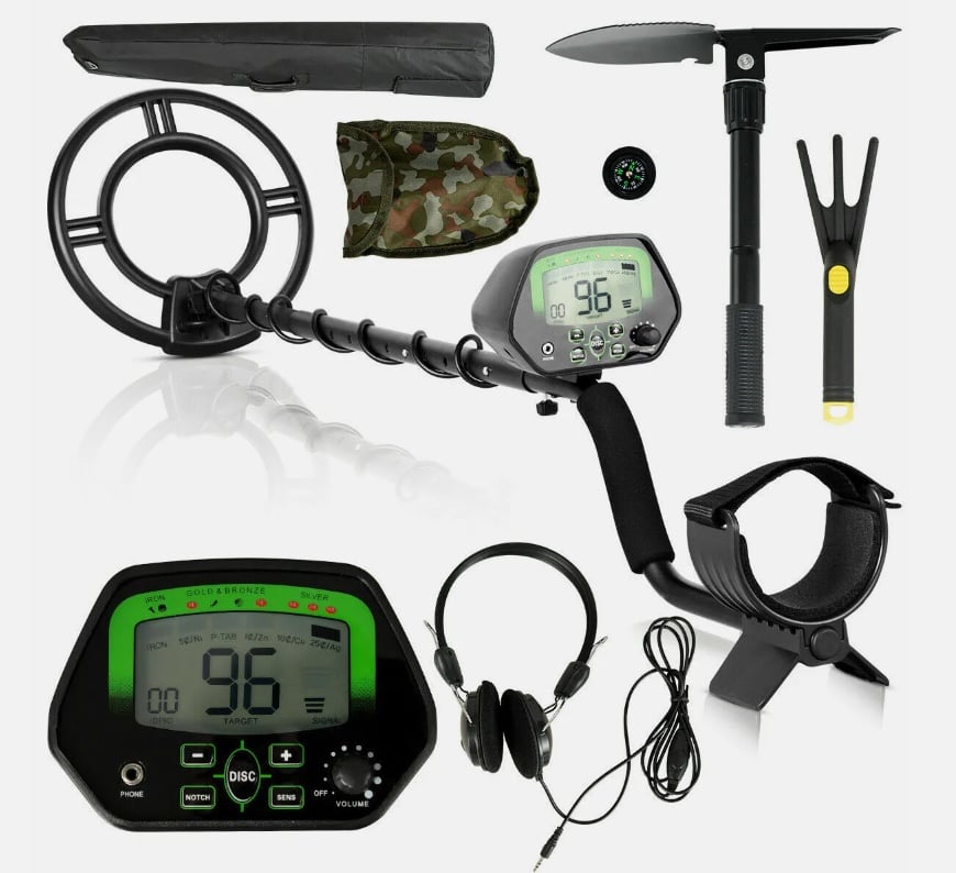 High Accuracy Metal Detector Kit W/Display Waterproof Search Coil Headphone Bag