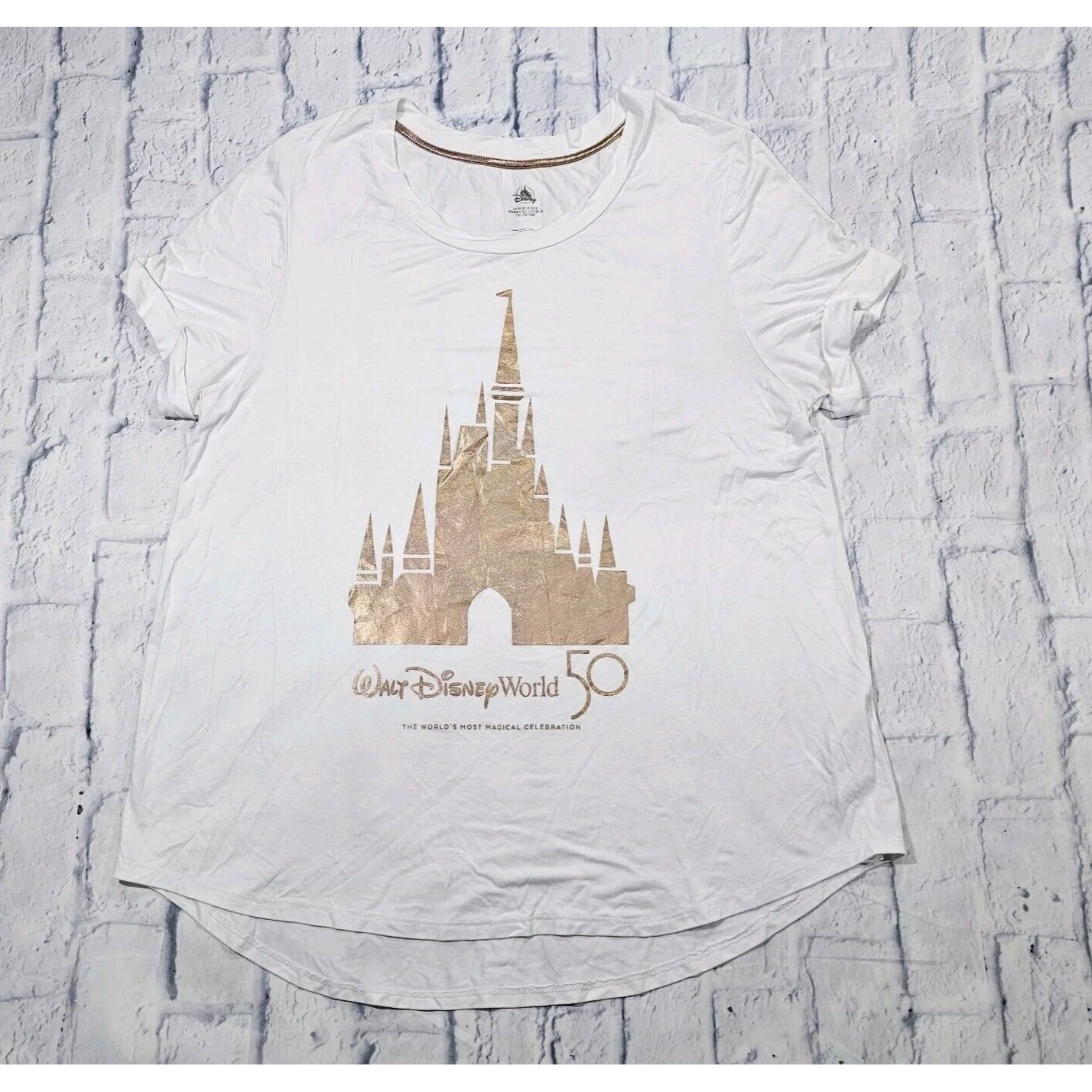 Walt Disney World WOMENS 1X 50th Anniversary Cinderella Castle Foil Top T Shirt