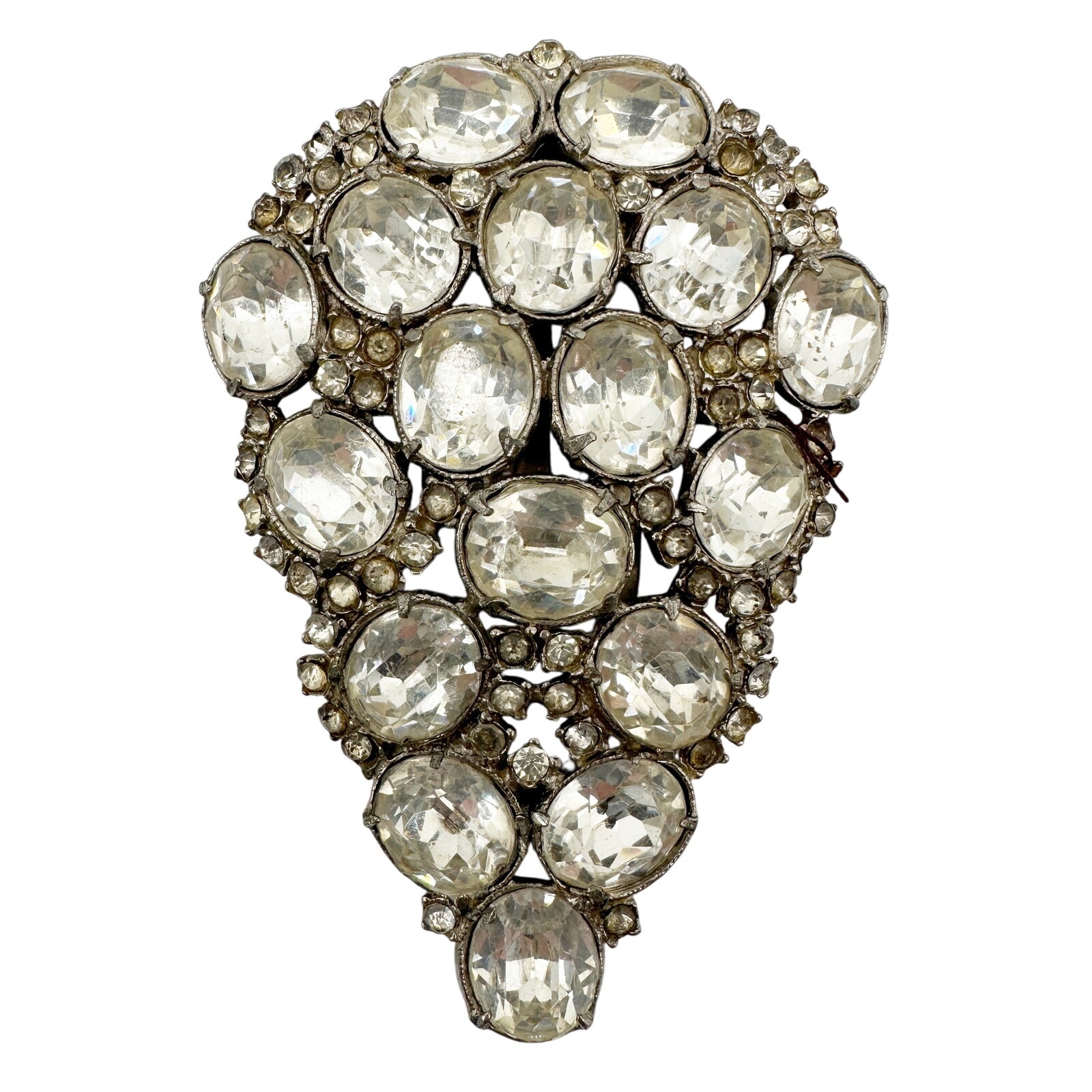 vintage silver & clear rhinestones Fur Clip large size jewelry 3 x 2.25