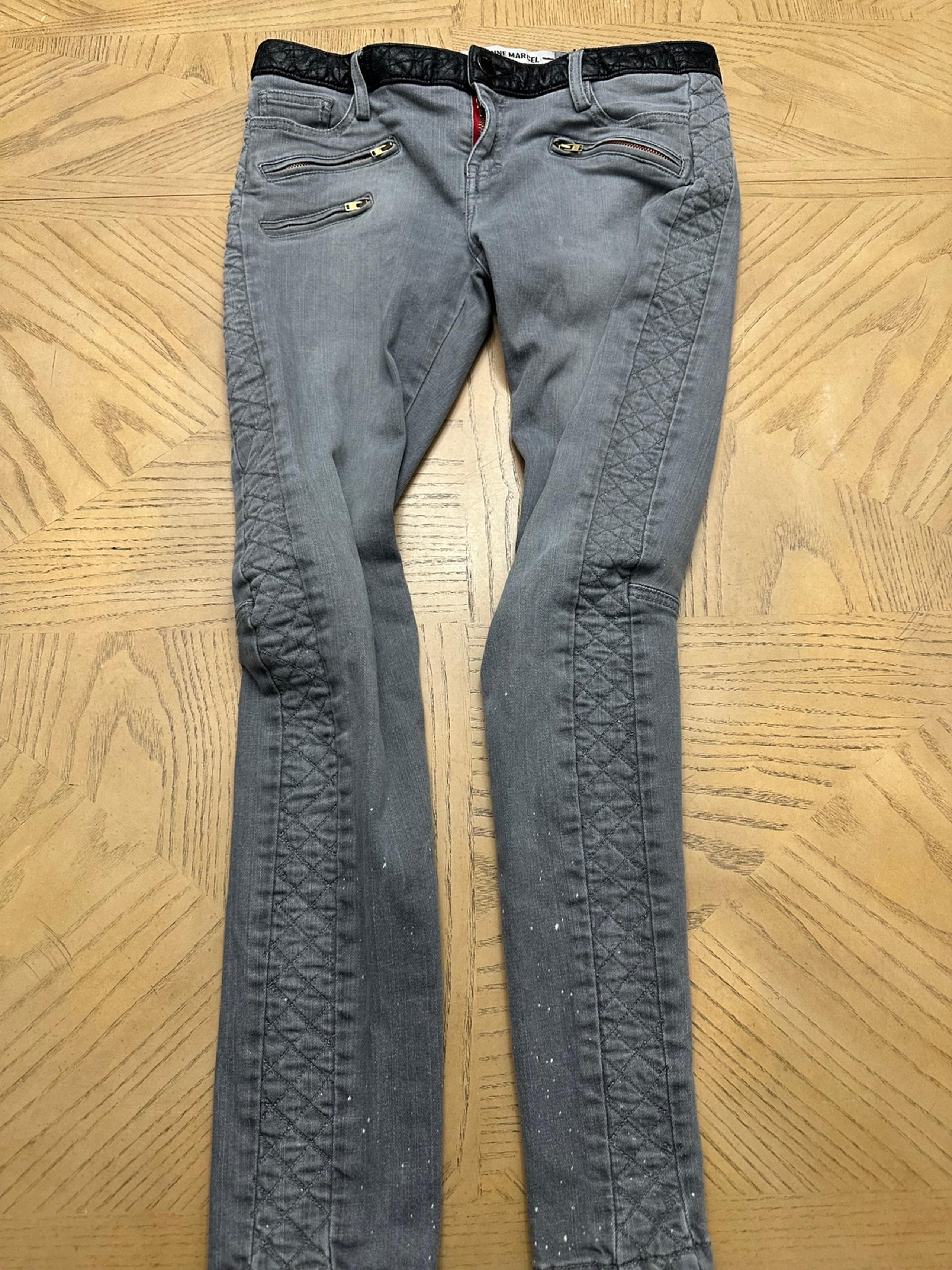 Etienne Marcel Grey Denim Low Rise Moto Skinny Jeans with Quilting Leather size