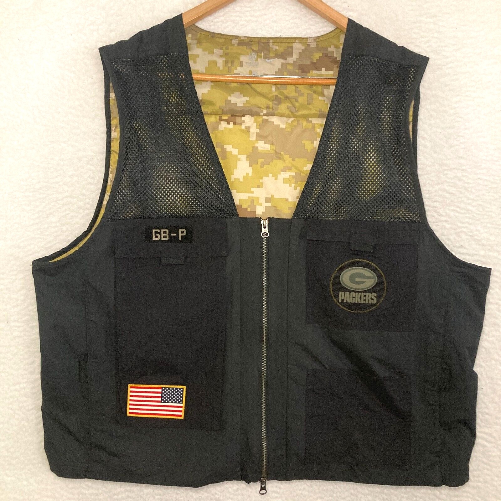 Nike Salute To Service On Field Apparel Green Bay Packers Vest Mens XXL Zip Up