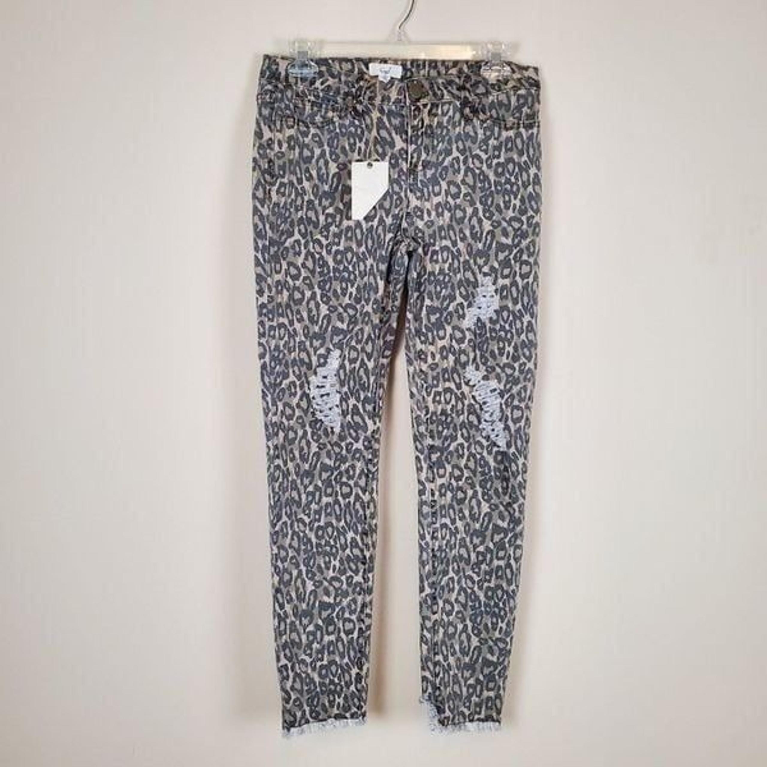 Easel Distressed Leopard Print Raw Hem Pants Size Medium