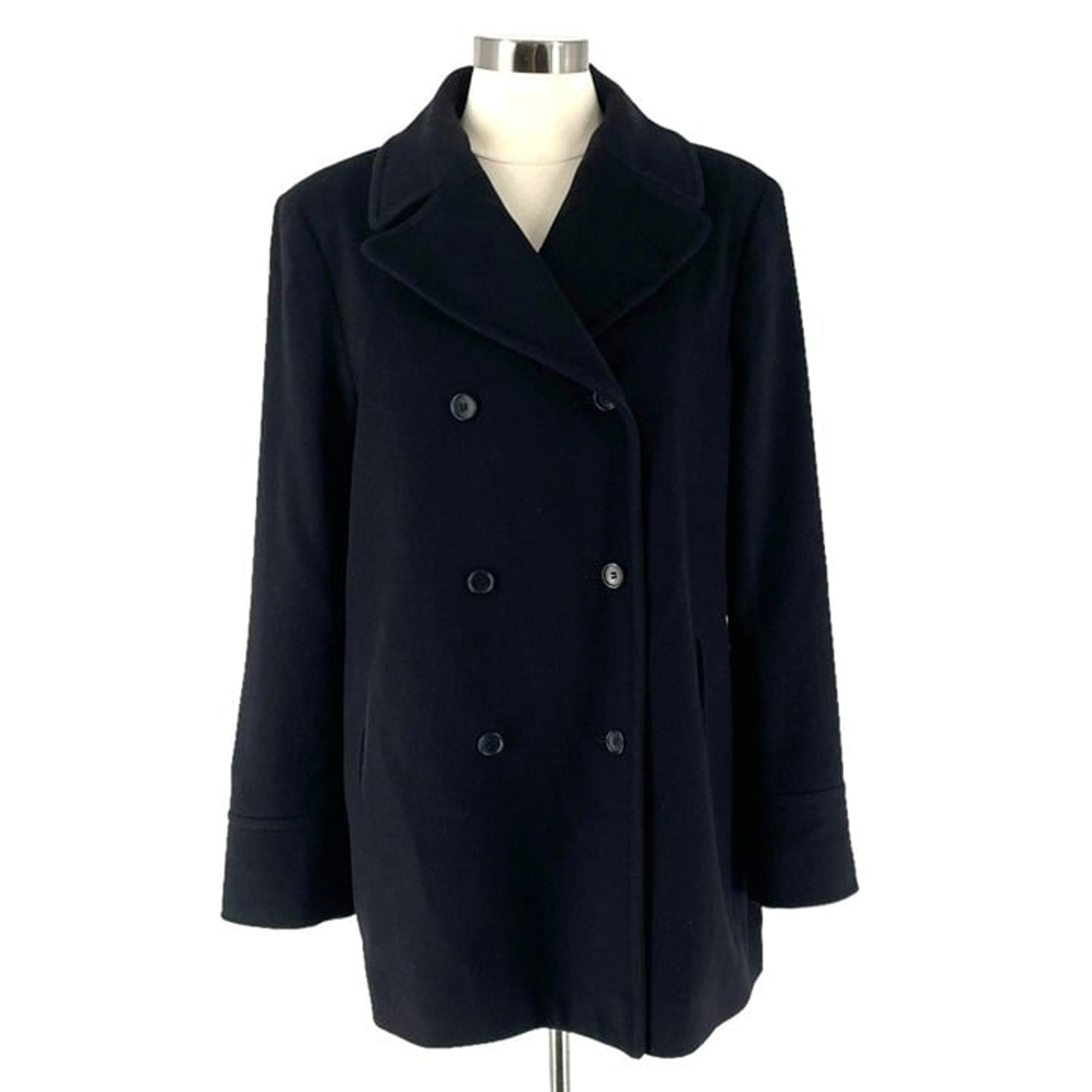 Brooks Brothers Vintage Wool Black Double Breasted Pea Coat Made USA Women's L
