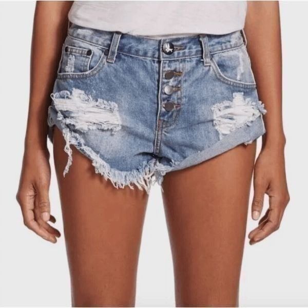 OneTeaspoon Bandits Distressed Relaxed Fit Long Rise Button Fly Twisted Cuff Vtg
