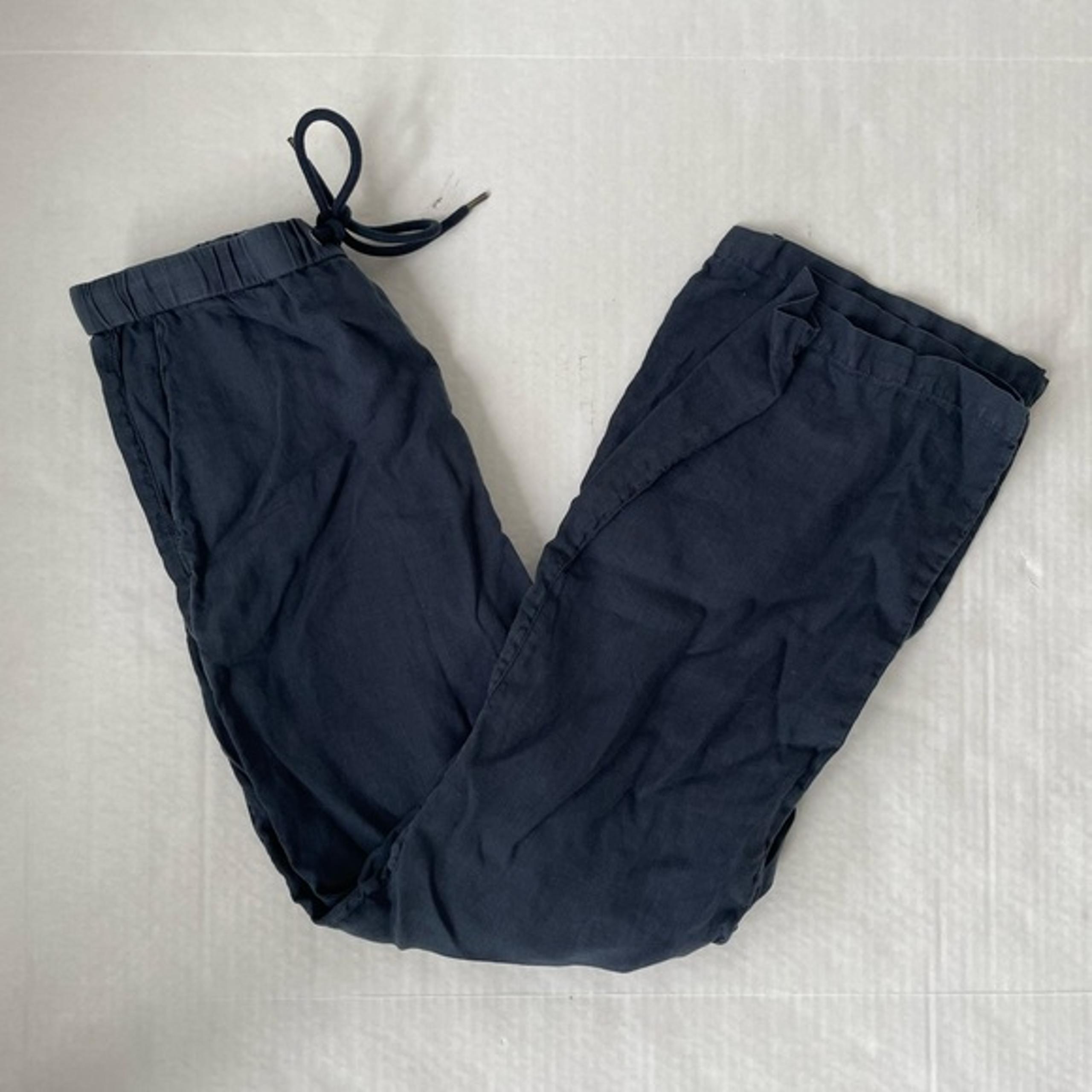 James Perse 100% Linen Wide Leg Relaxed Dark Blue Pants Sz 0/XS Womens Tie Waist