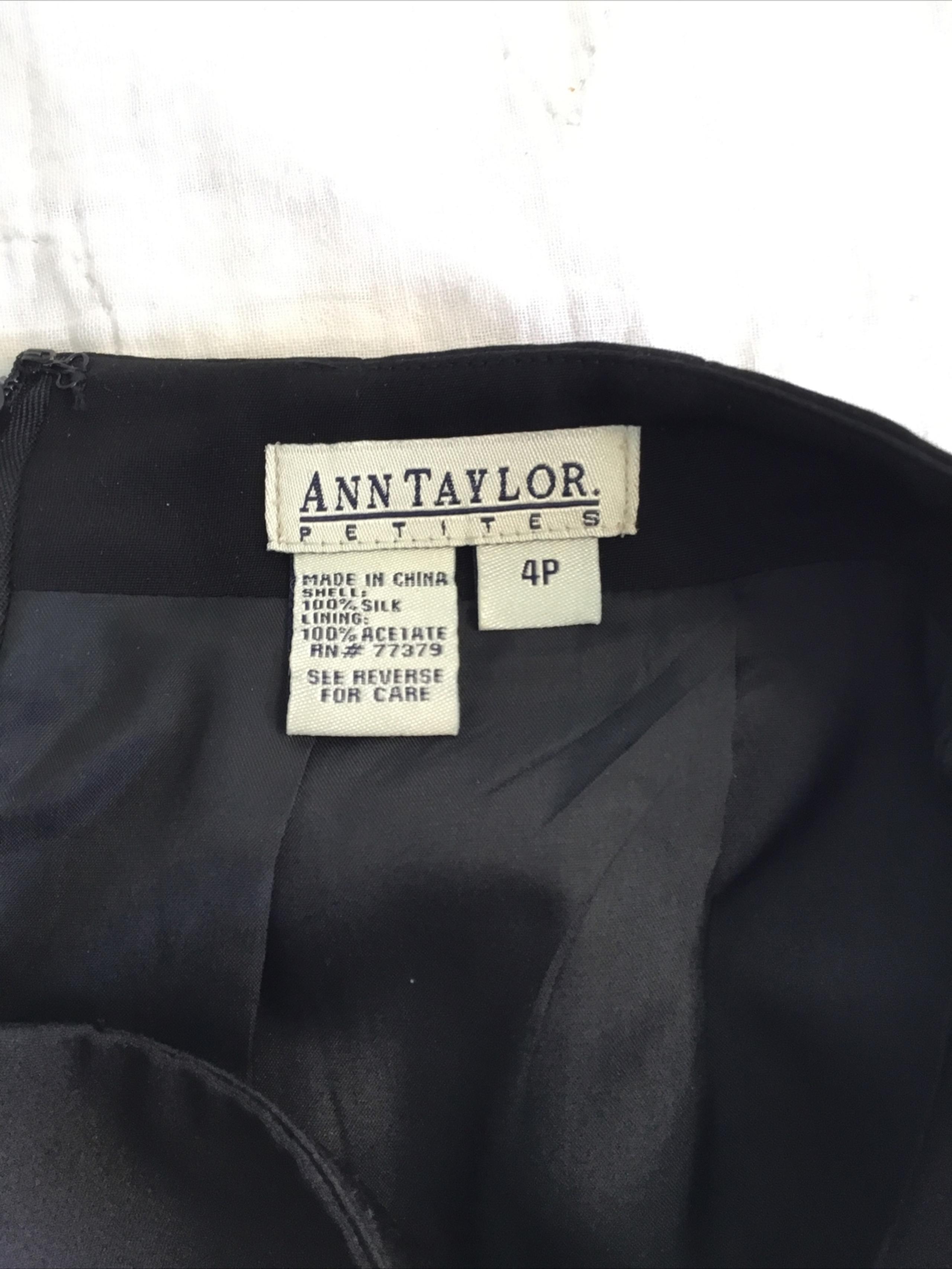 ANN TAYLOR Petites Womens Vintage 100% Silk Knee Length Skirt Solid Black 4P