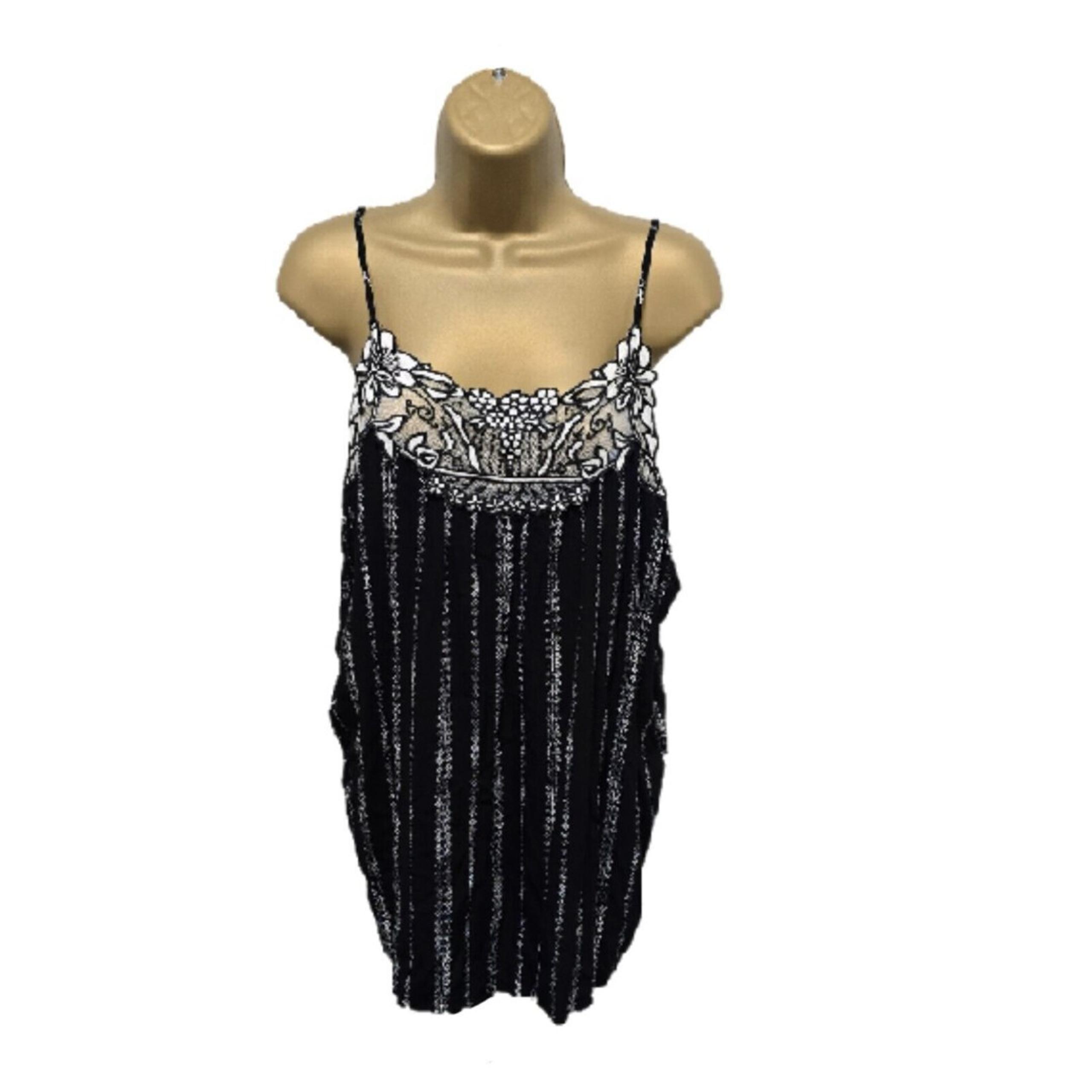 Embroidered Camisole Tank Womens 1X Black Cream Oversized Fairy Sheer Whimsigoth
