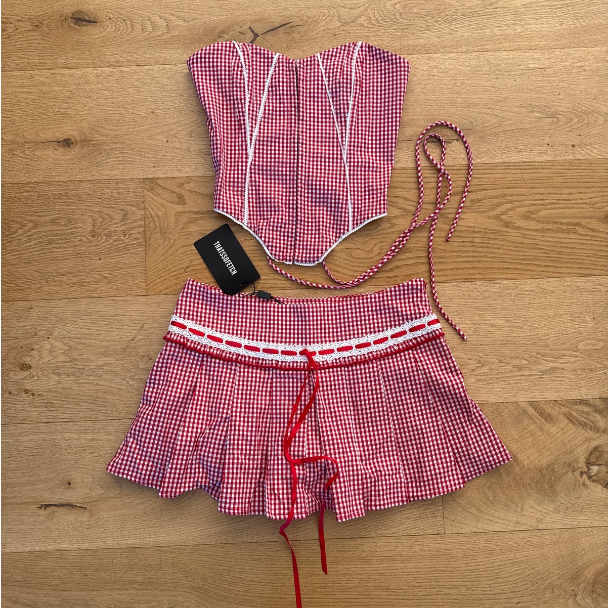 That’s So Fetch - Minnie Pleated Gingham Skirt & Dottie Gingham Corset in Red