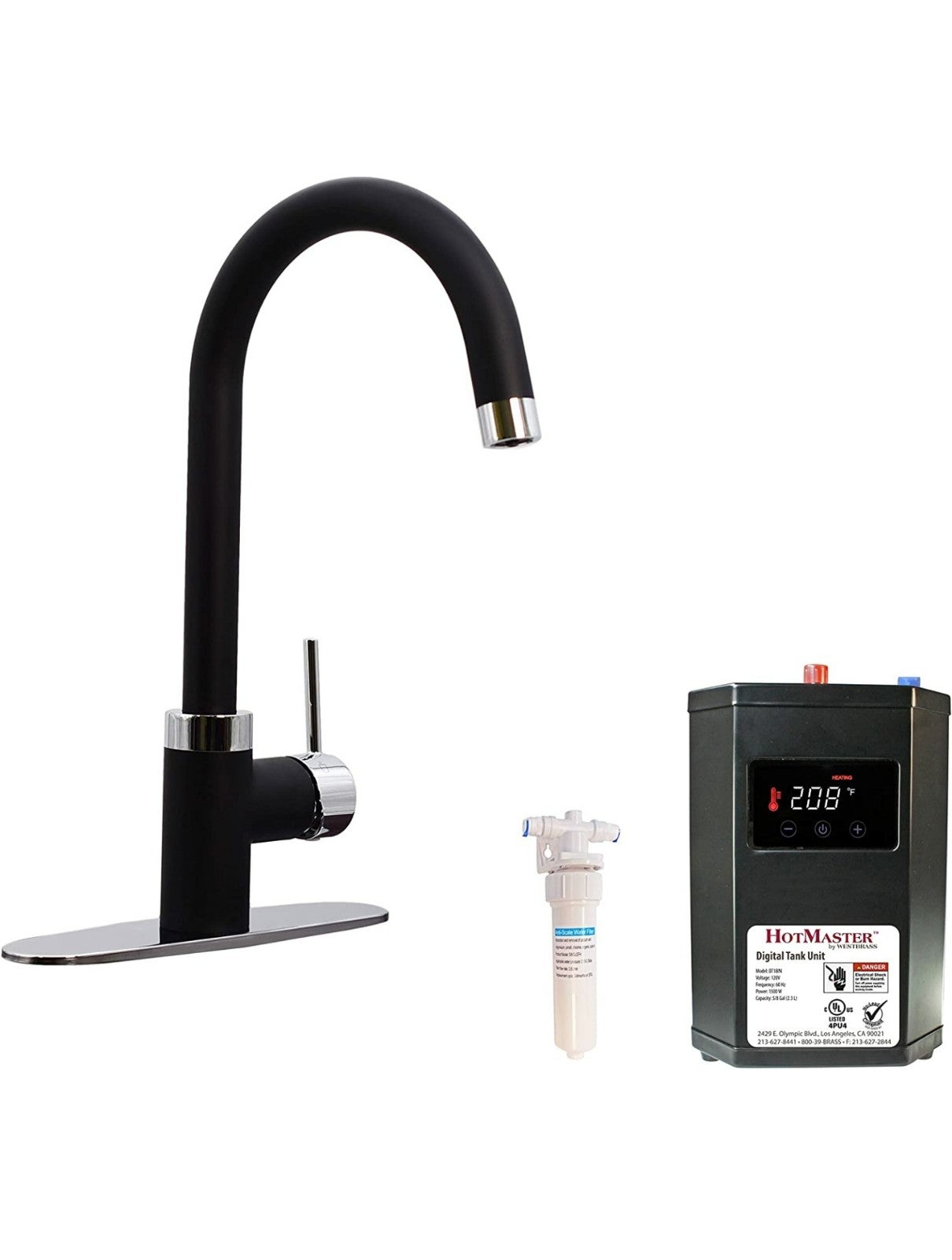 Westbrass KH31BK-6220 HotMaster 3 in 1 Kitchen Faucet with DigitHot Instant Hot