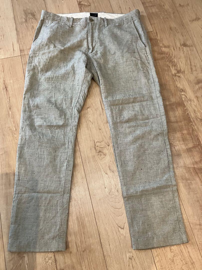 J.Crew Men's Linen Pants, Light Gray, Cotton, Size 34