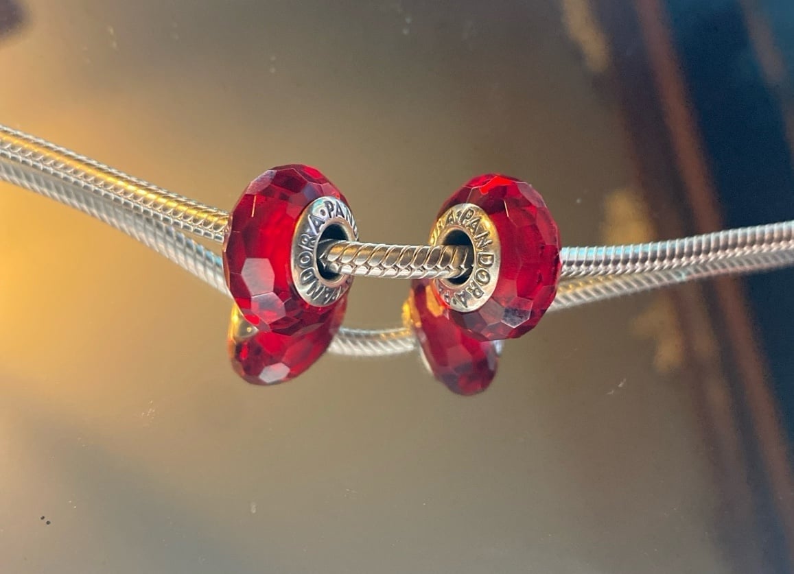Pandora Red Faceted Murano Glass Bundle of 2