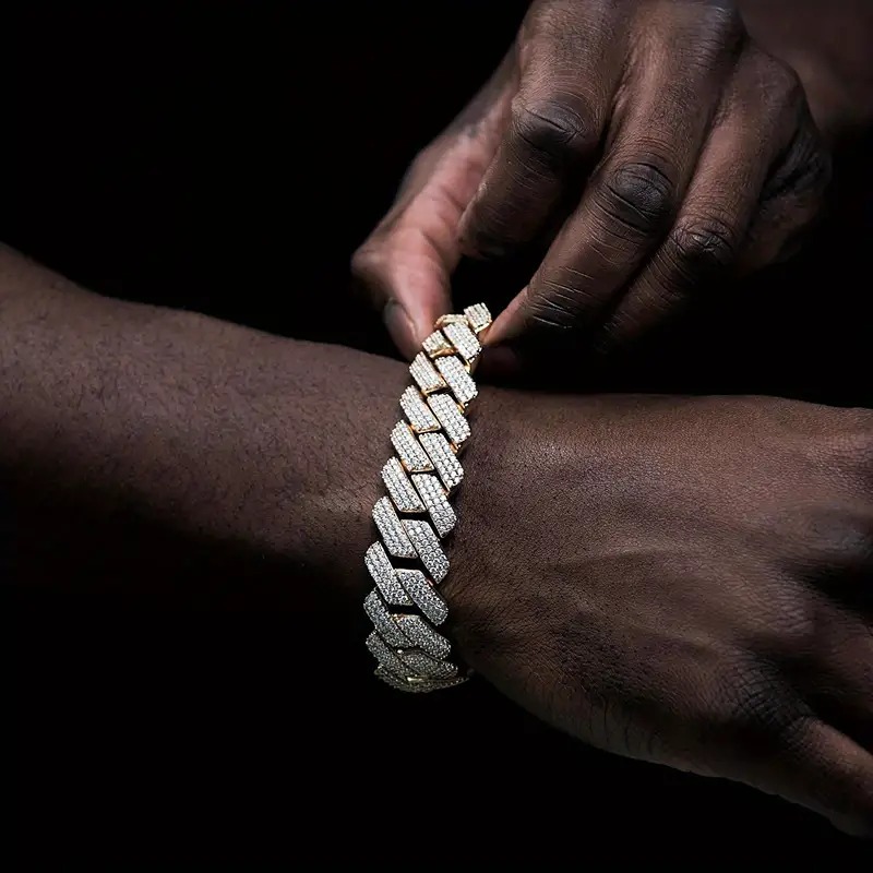 PREMIUM HIP HOP LAB DIAMOND ICED BRASS CUBAN CHAIN GOLD PLATED 20mm 8 BRACELET