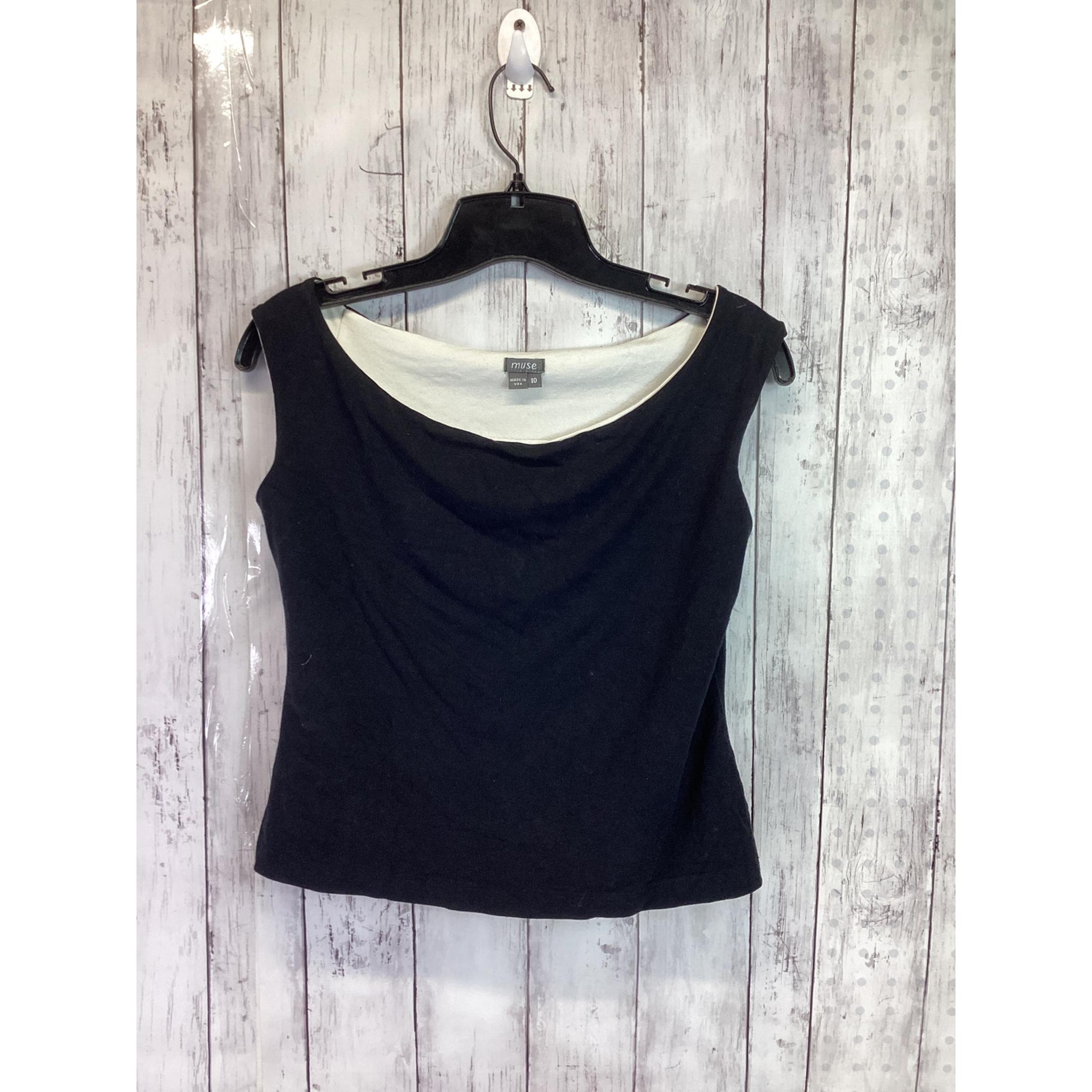 MUSE Black Tank Top Size 10 Round Neck Rayon & Polyester for Women