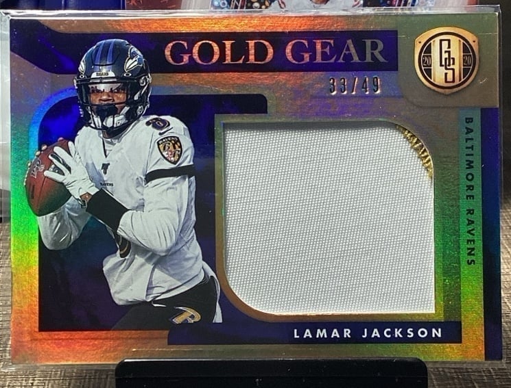 Lamar Jackson 2020 gold standard gold gear two color jumbo patch /49 mint