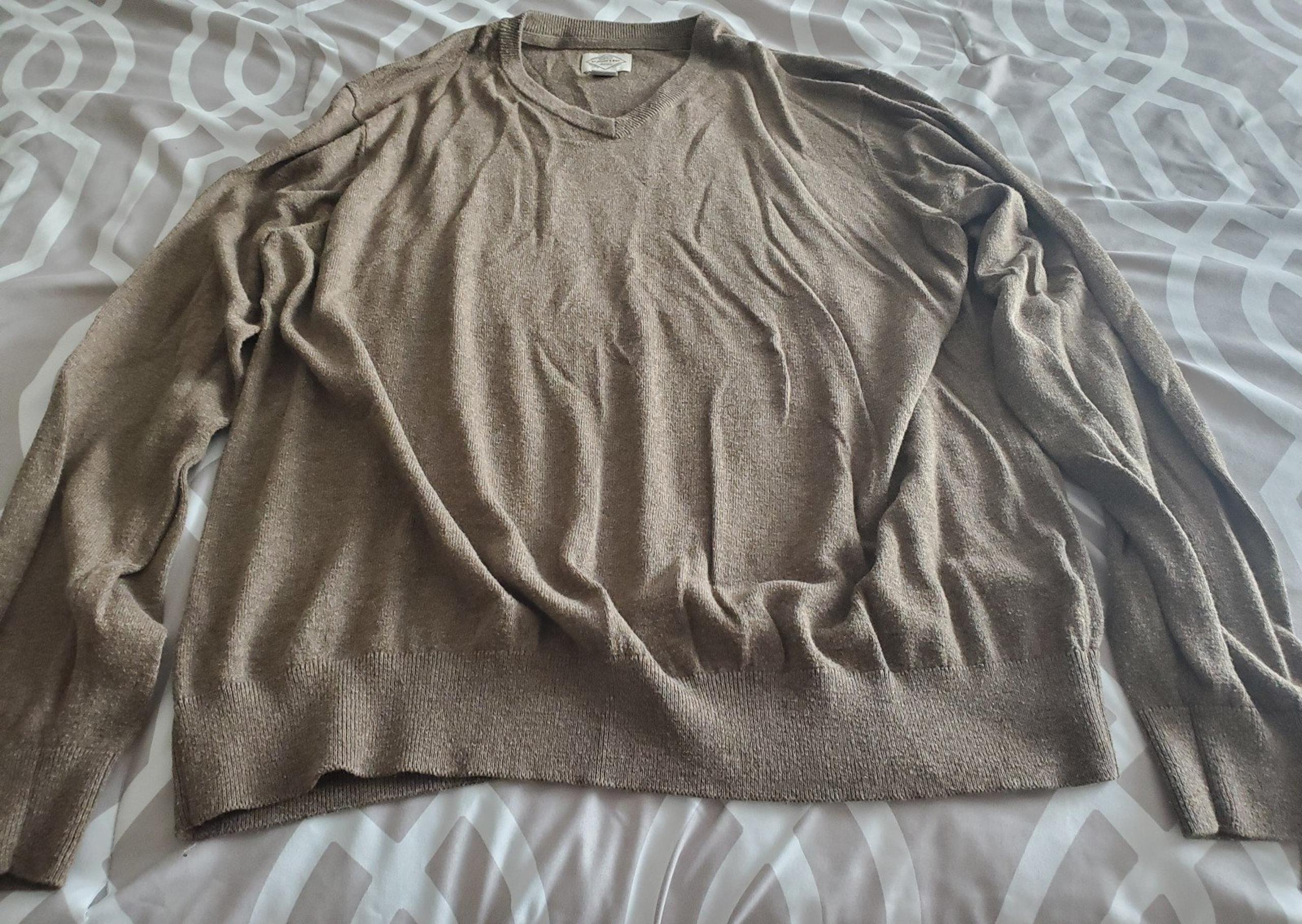 Mens XXL Sweater V- Neck Pullover St John's Bay Cotton Soft Knit Heather Brown