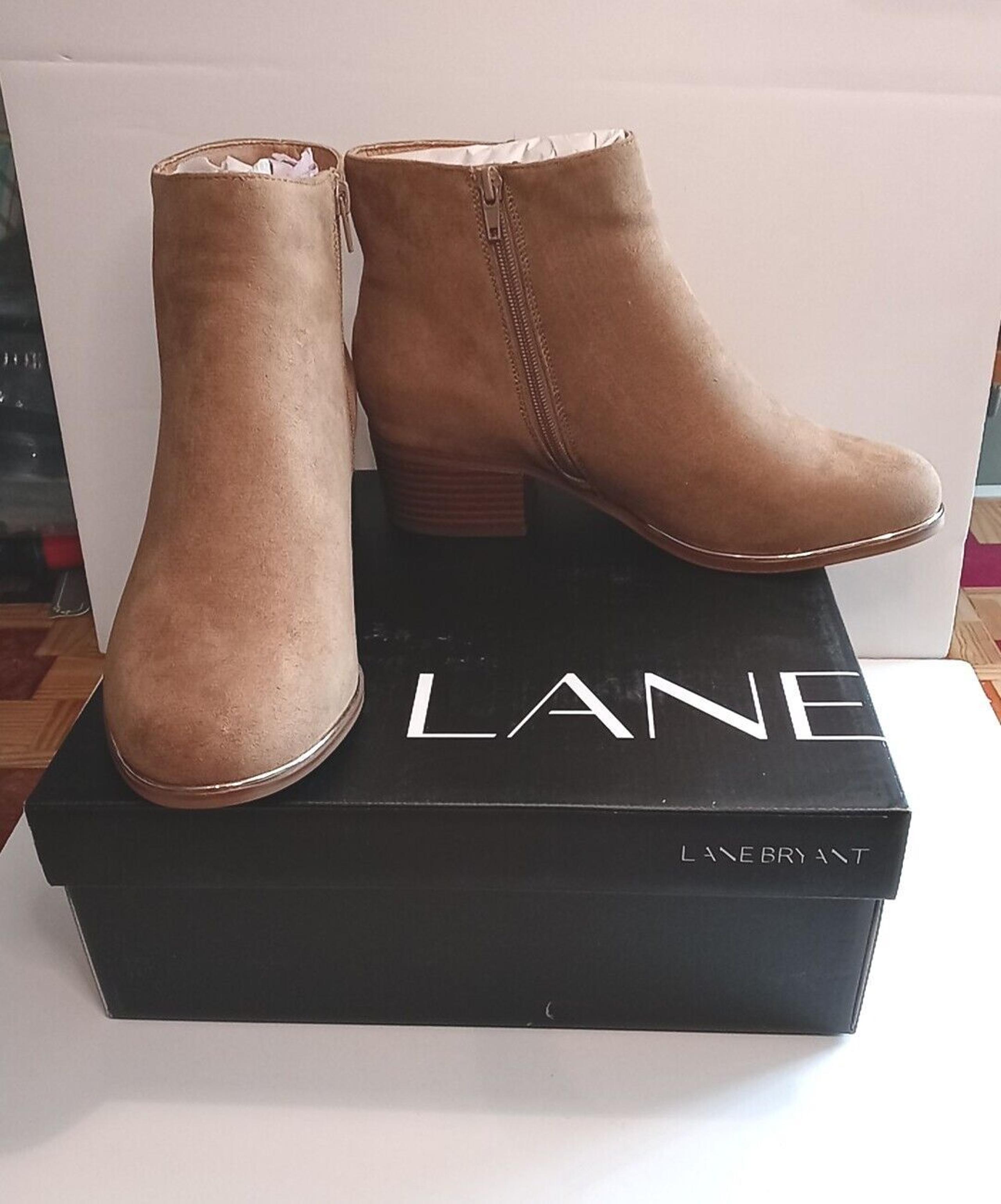 NIB Lane Bryant Taupe Brown Faux Suede Ankle Boot Booties Block Heel Size 10W