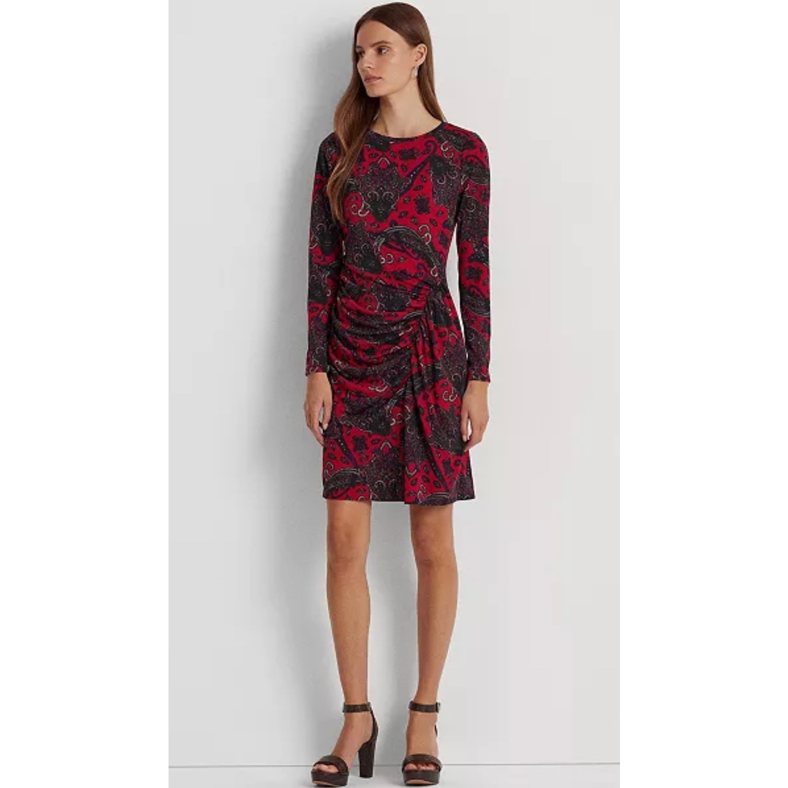 Lauren Ralph Lauren paisley long sleeve dress size 4 black label