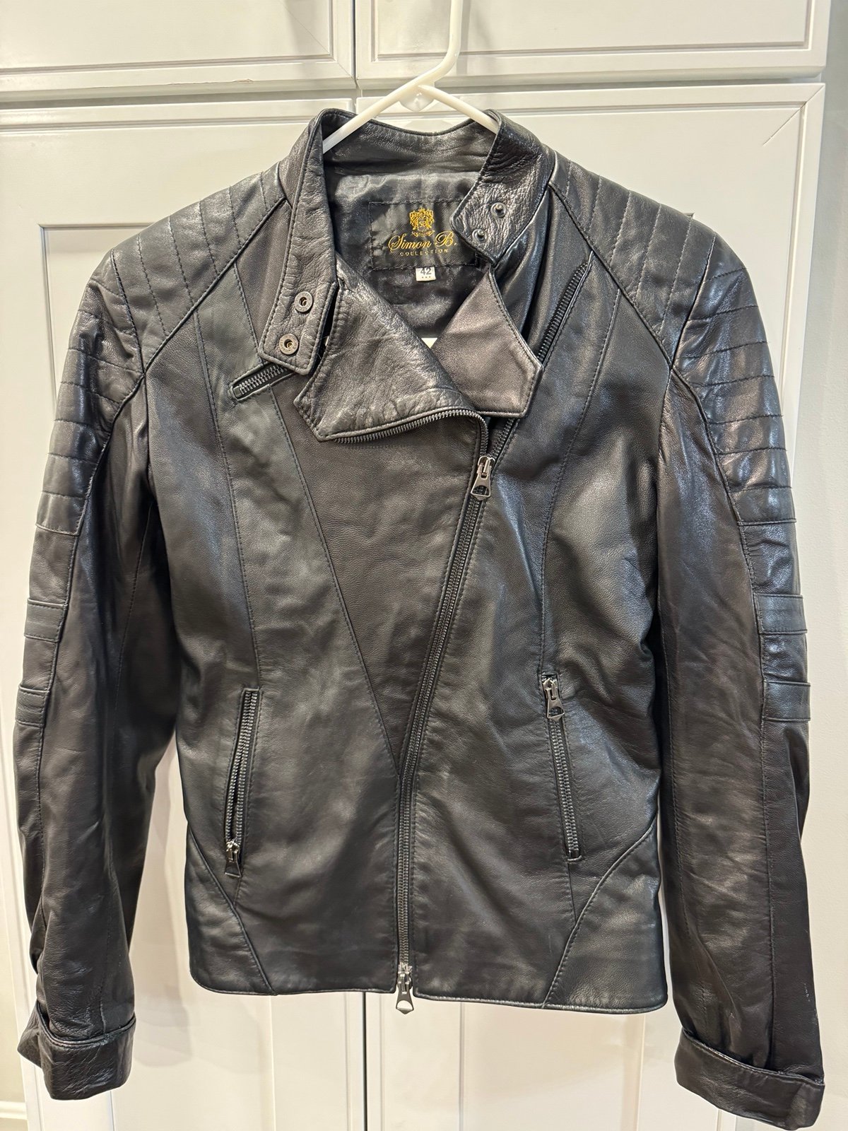 Simon B Collection Leather Jacket Black Size 42 Fits Like Small Made In Italy