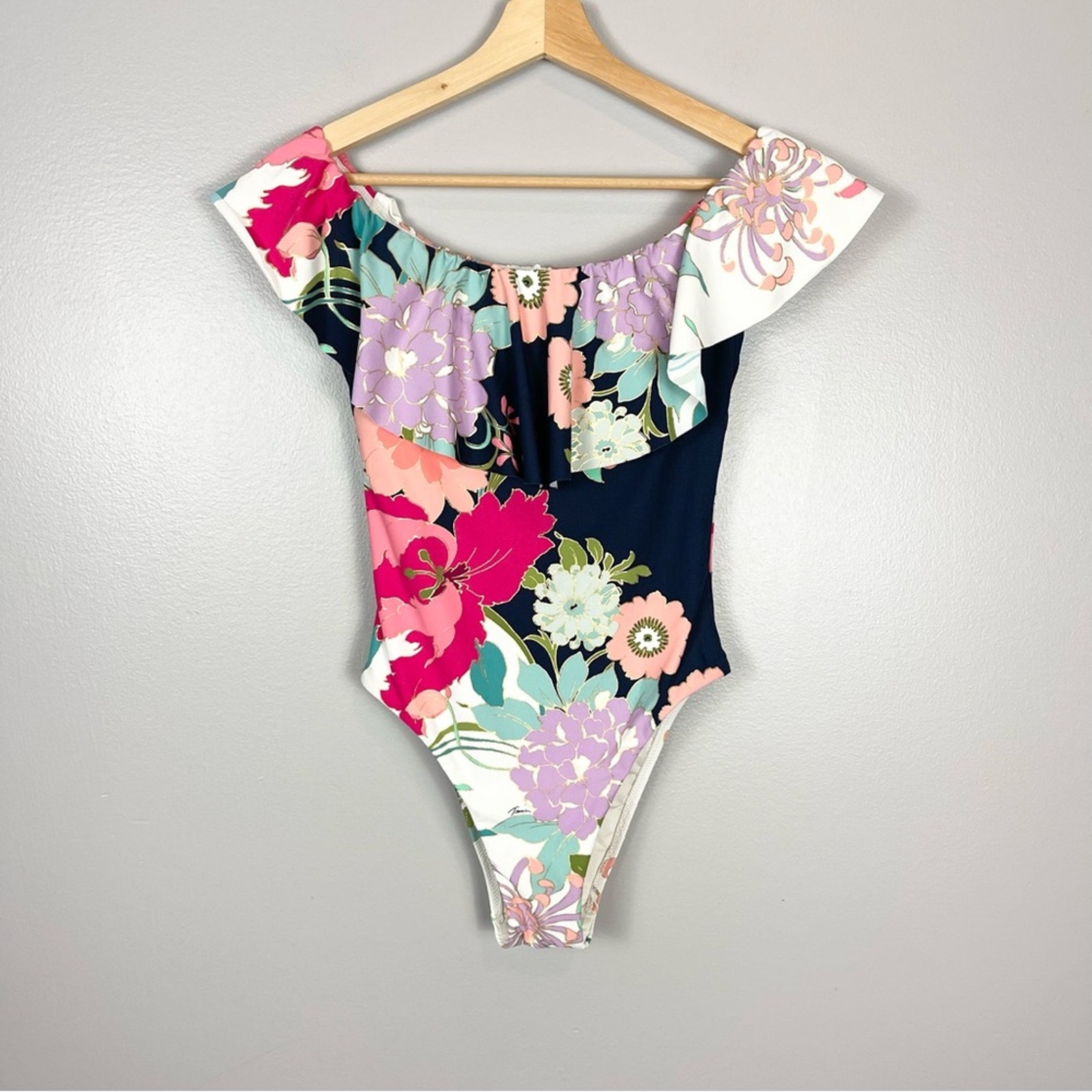 Trina Turk Royal Botanical Off-The-Shoulder One-Piece Swimsuit woman’s size 6