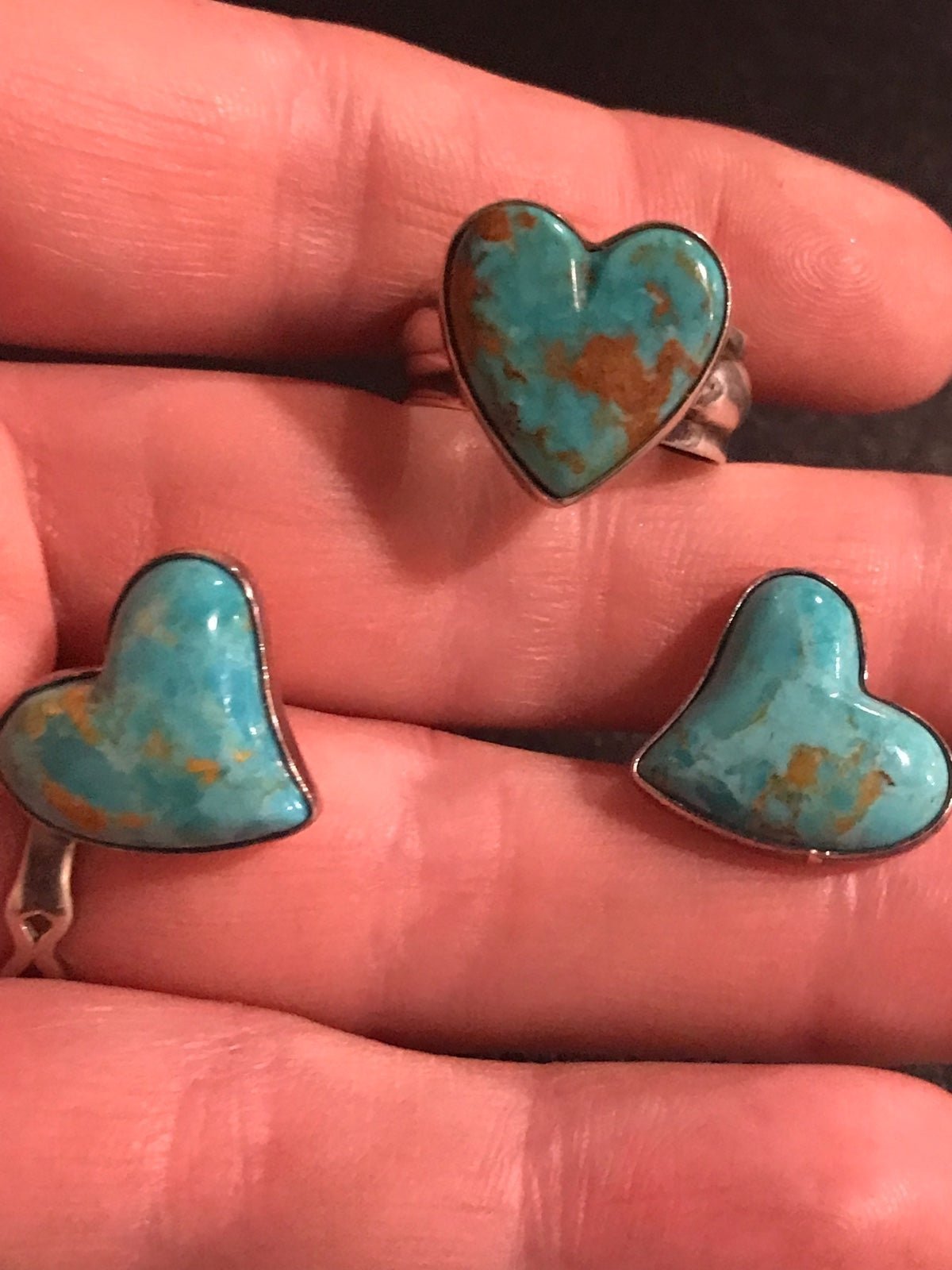 STERLING SILVER TURQUOISE HEART RING & EARRINGS SET # 124
