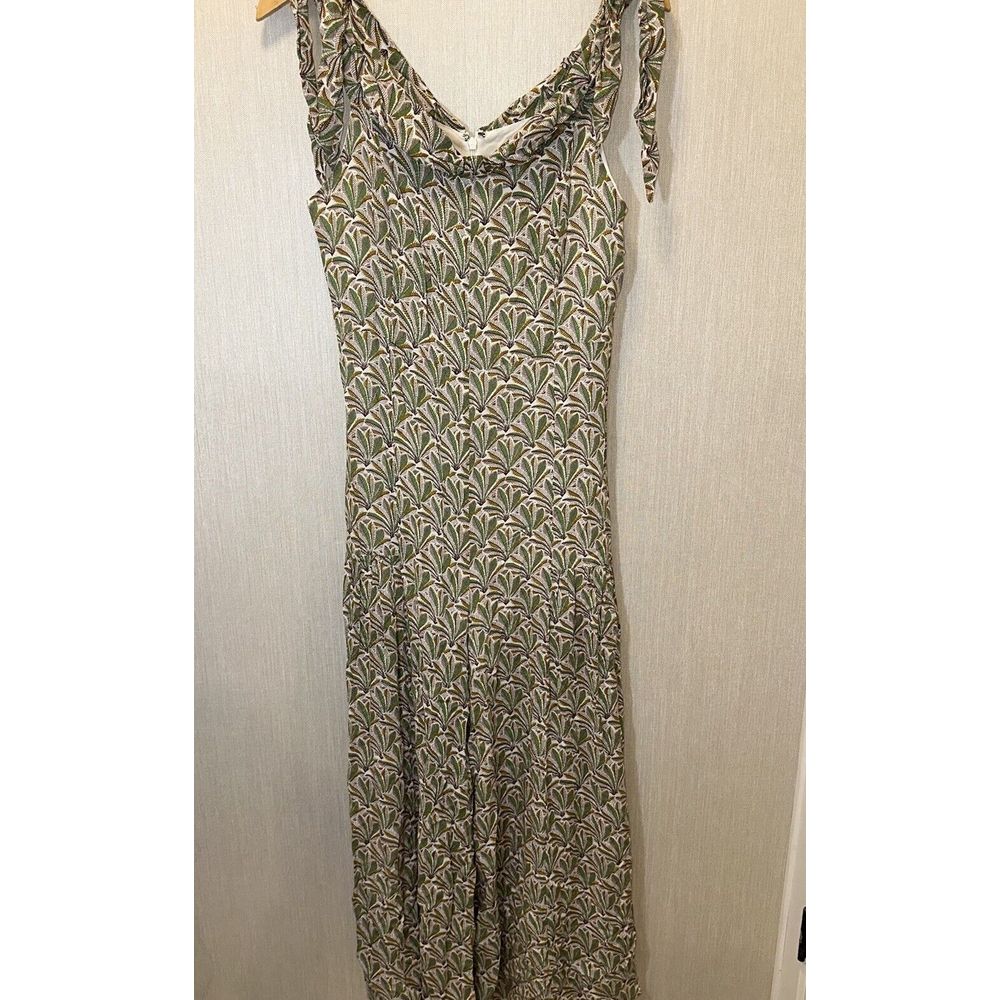 Anthropologie Womens Jumpsuit Size 8 Green Palm Floral Wide Leg